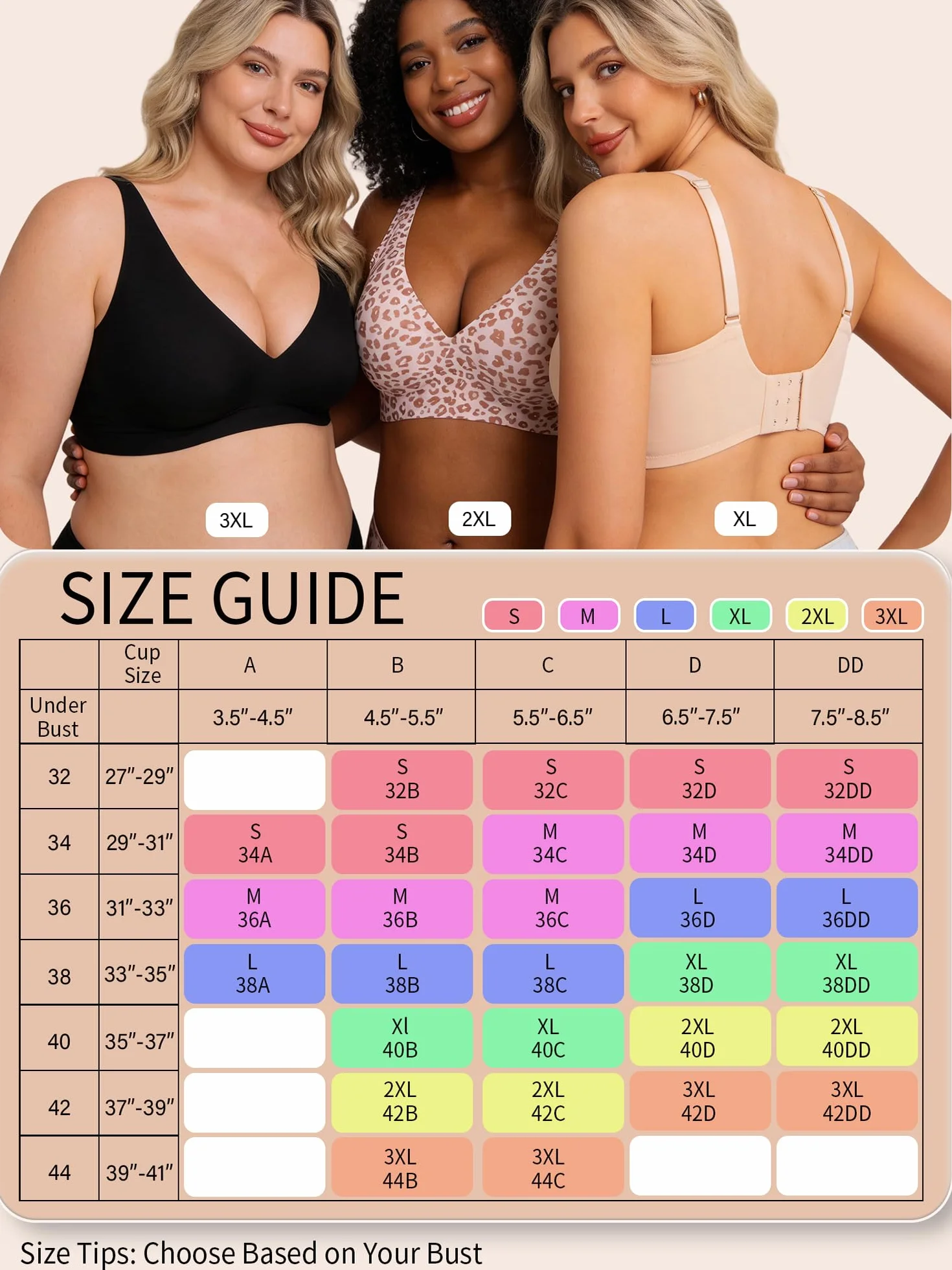 HOWIN Sujetador sin Aros ni Costuras Push Up con Relleno, Escote Profundo Invisible Bralette Mujer