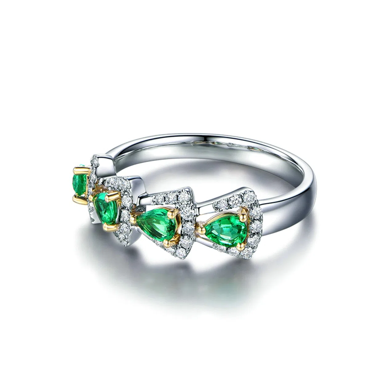 Alianzas de boda de platino 950 individuales para mujer, anillo de compromiso, triángulo con gotas de 0,5 quilates de esmeralda y moissanita, 0,2 ct, talla 47-65