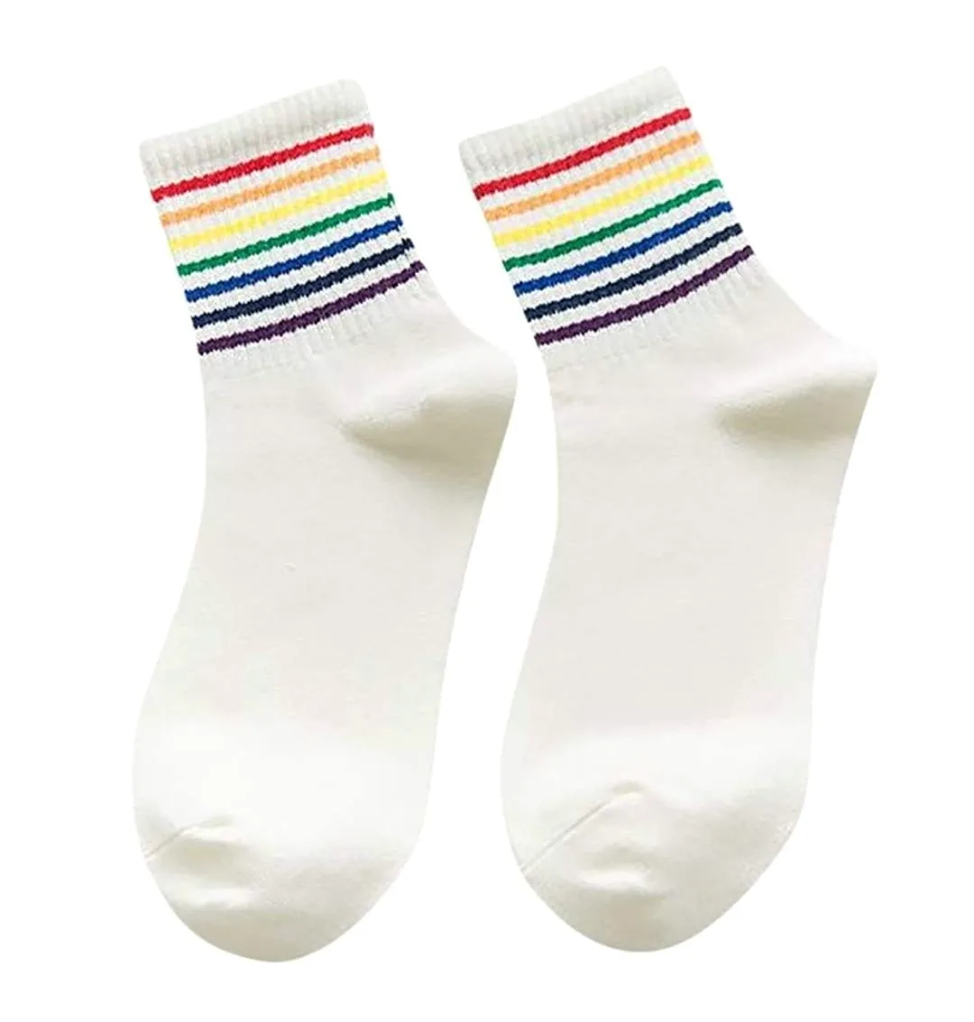 Calcetines Invierno 10 Pares De Calcetines De Algodón Unisex Patrón De Rayas De Arco Iris Calcetines De Trabajo Deportivos Suaves Y Cómodos Calcetines Termicos
