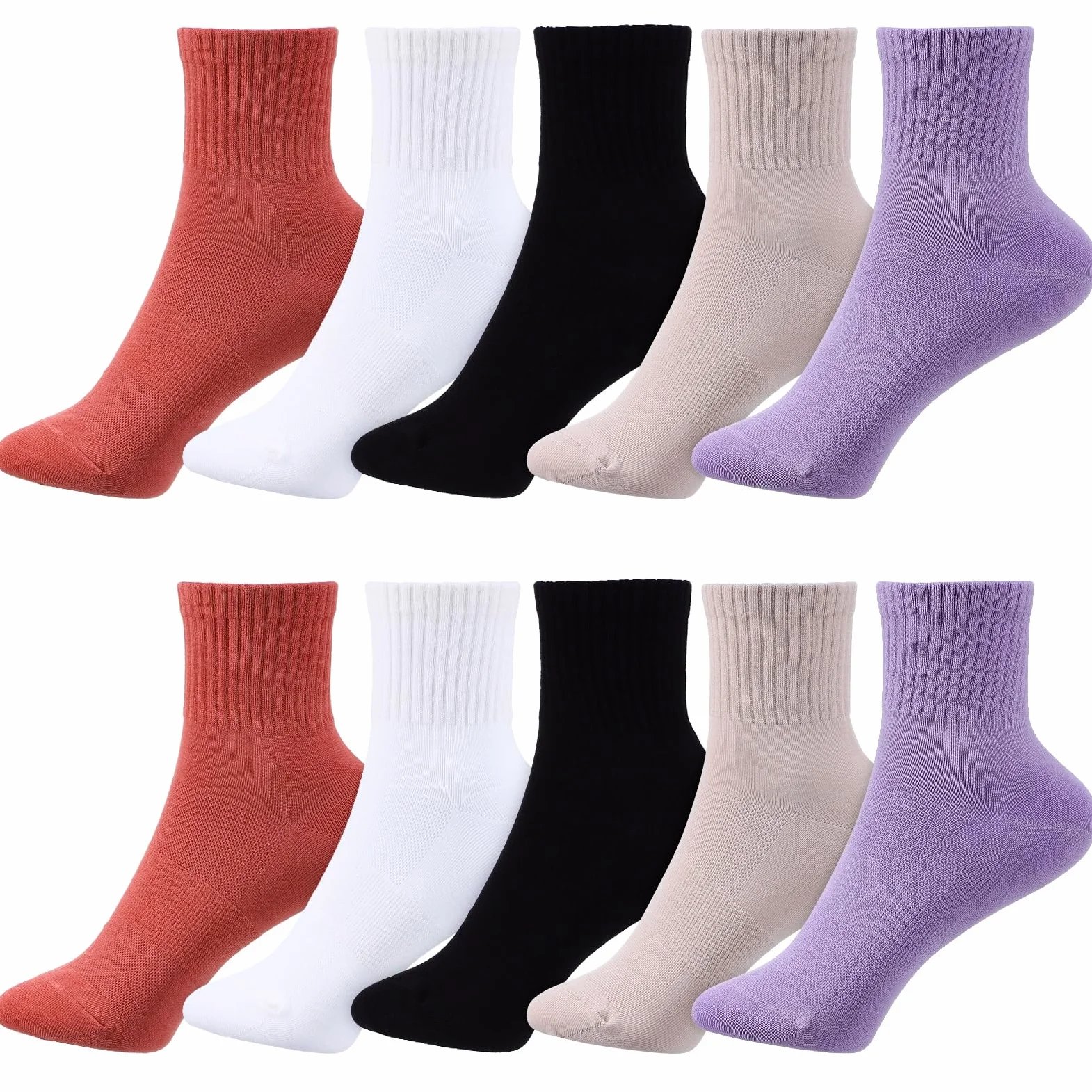 Healeved 10pares Calcetines de Algodón para Mujer Altos Calcetines Deportivos Acolchados para Correr y Senderismo Absorbentes y Cómodos