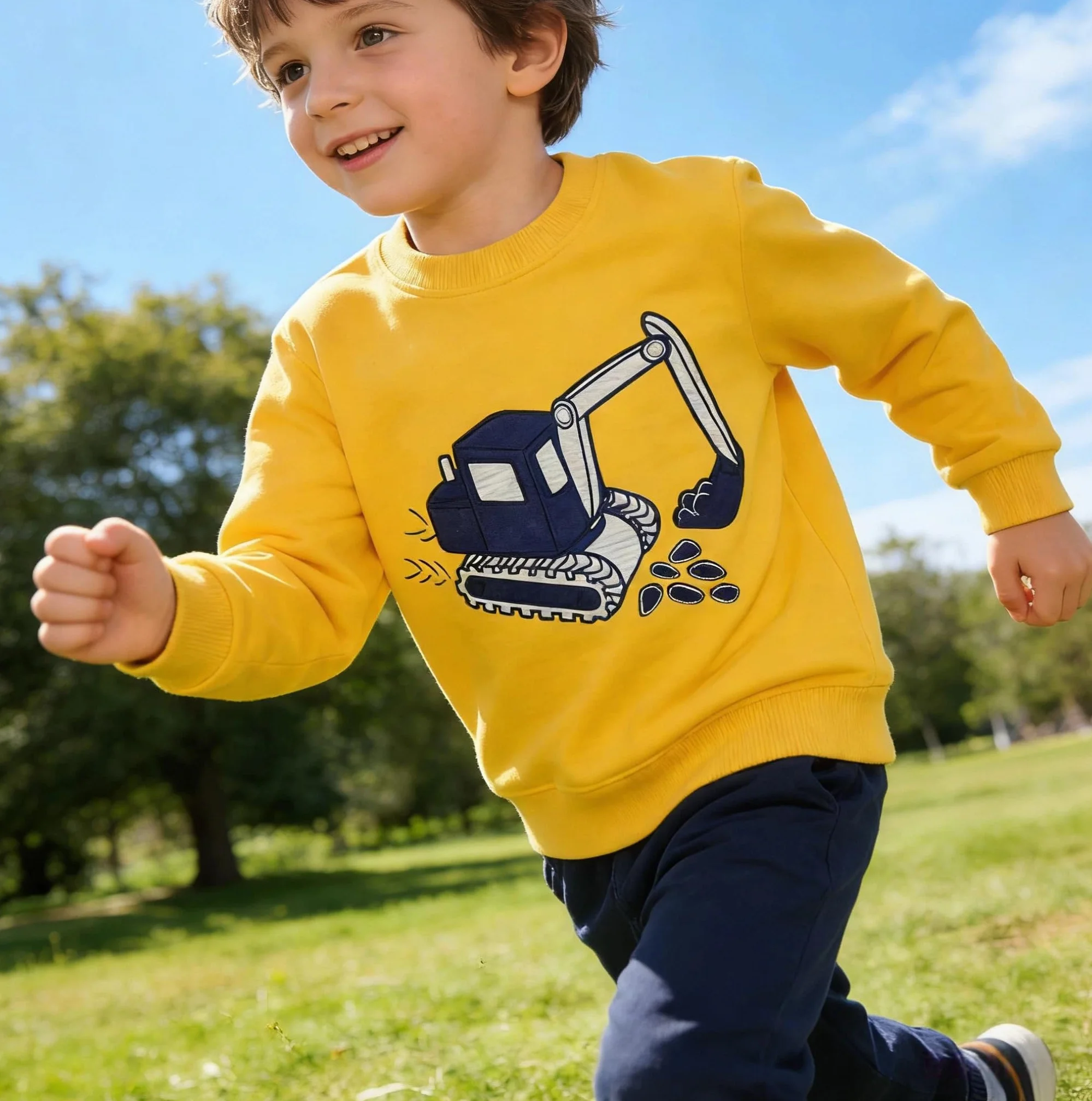 Sudaderas Niño Dinosaurio Pullover de Algodón Manga Larga Cuello Redondo 2-7 Años