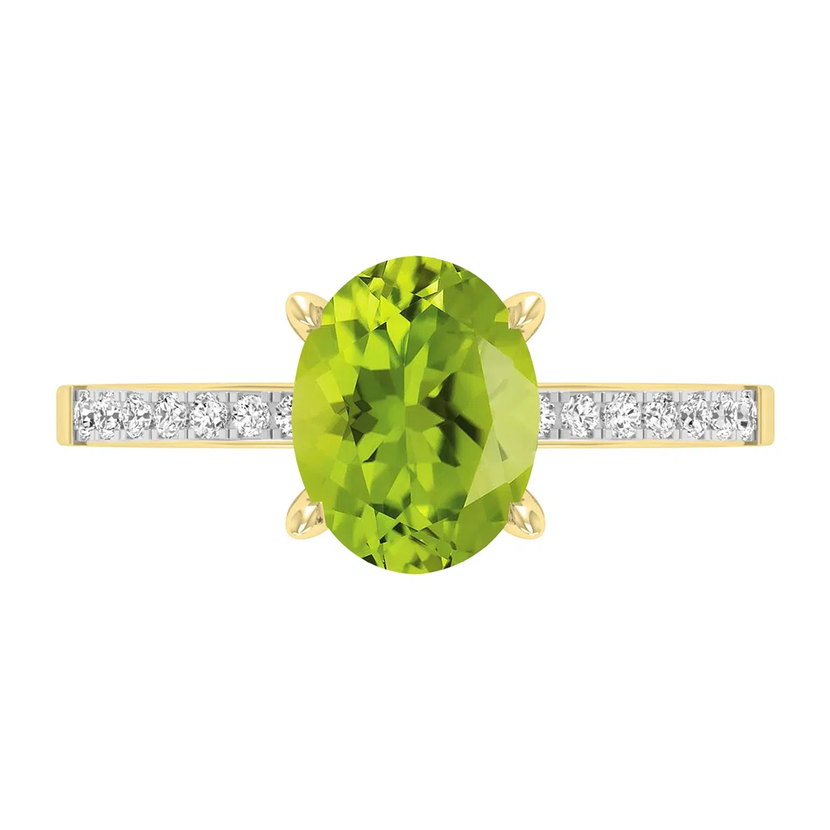 Dazzlingrock Collection Anillo de compromiso de oro amarillo de 18 quilates con piedras preciosas ovaladas y diamantes blancos redondos de 9 x 7 mm para mujer, Oro amarillo Peridoto Diamante blanco