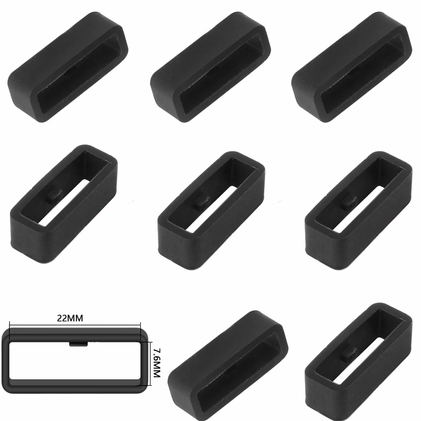 8 pcs 22mm Retenedor Correa Reloj Inteligente,reloj silicona Anillos de sujeción de para correas,Retenedor repuesto sujetador,Soporte de silicona（Negro）