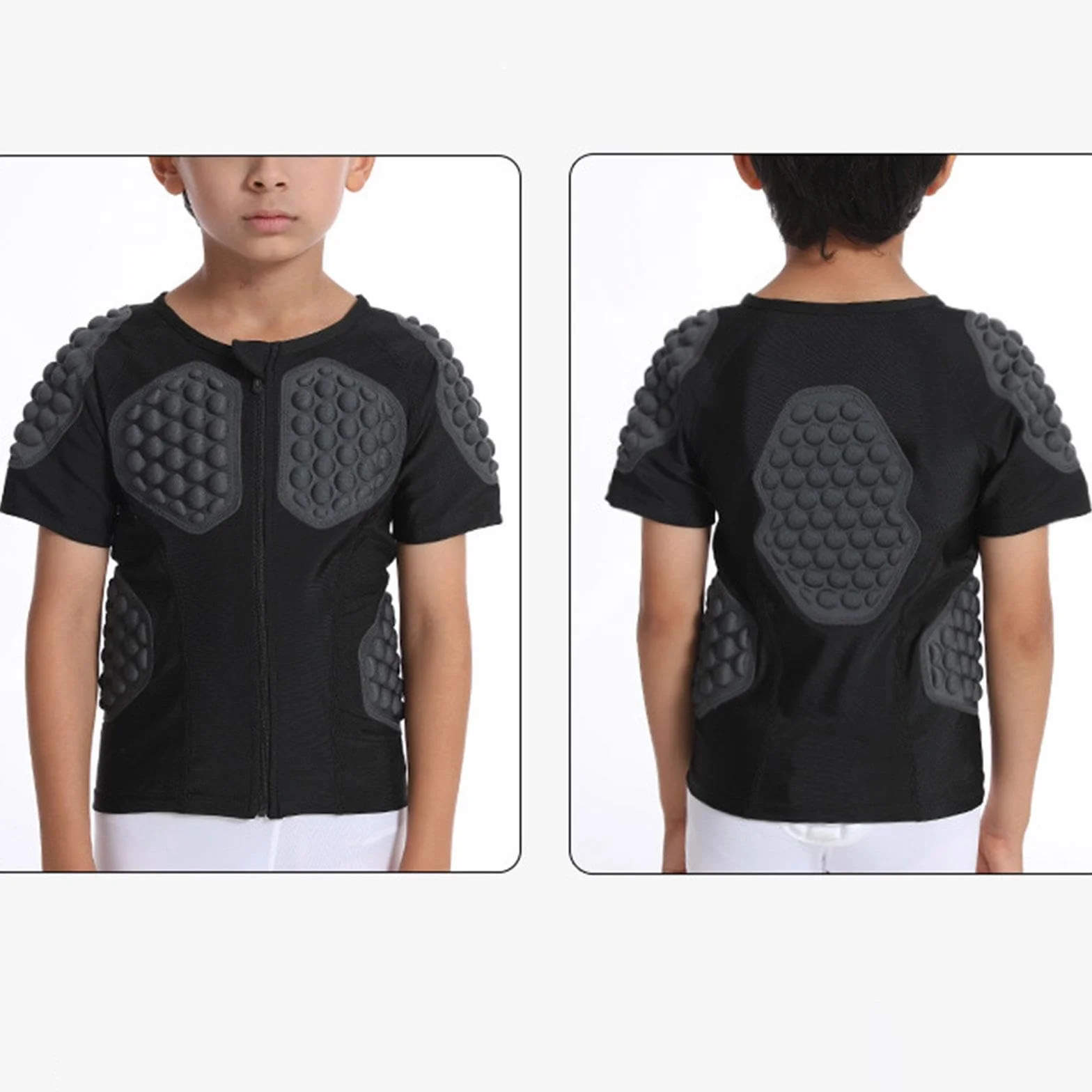 Camiseta Deportiva Acolchada Niños Protección Impacto Compresión EVA Transpirable Función Zipper Adecuada para Entrenamiento Rugby Baloncesto Ciclismo