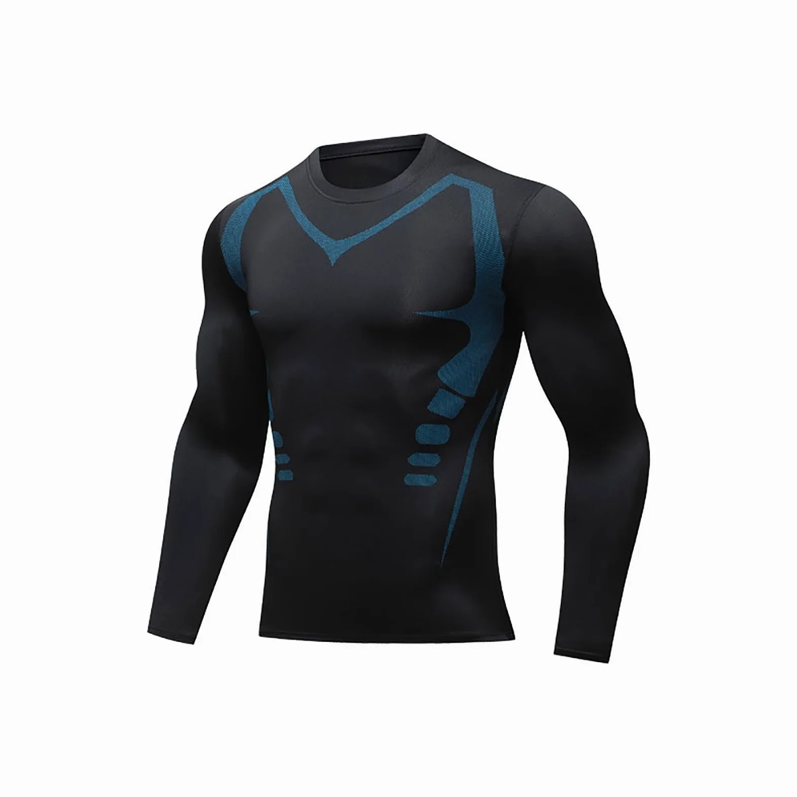 Camiseta de compresión para hombre, corte ajustado, deportiva, elástica, cuello redondo, camiseta funcional, gimnasio, camiseta muscular, de secado rápido, camiseta deportiva de manga larga, camiseta