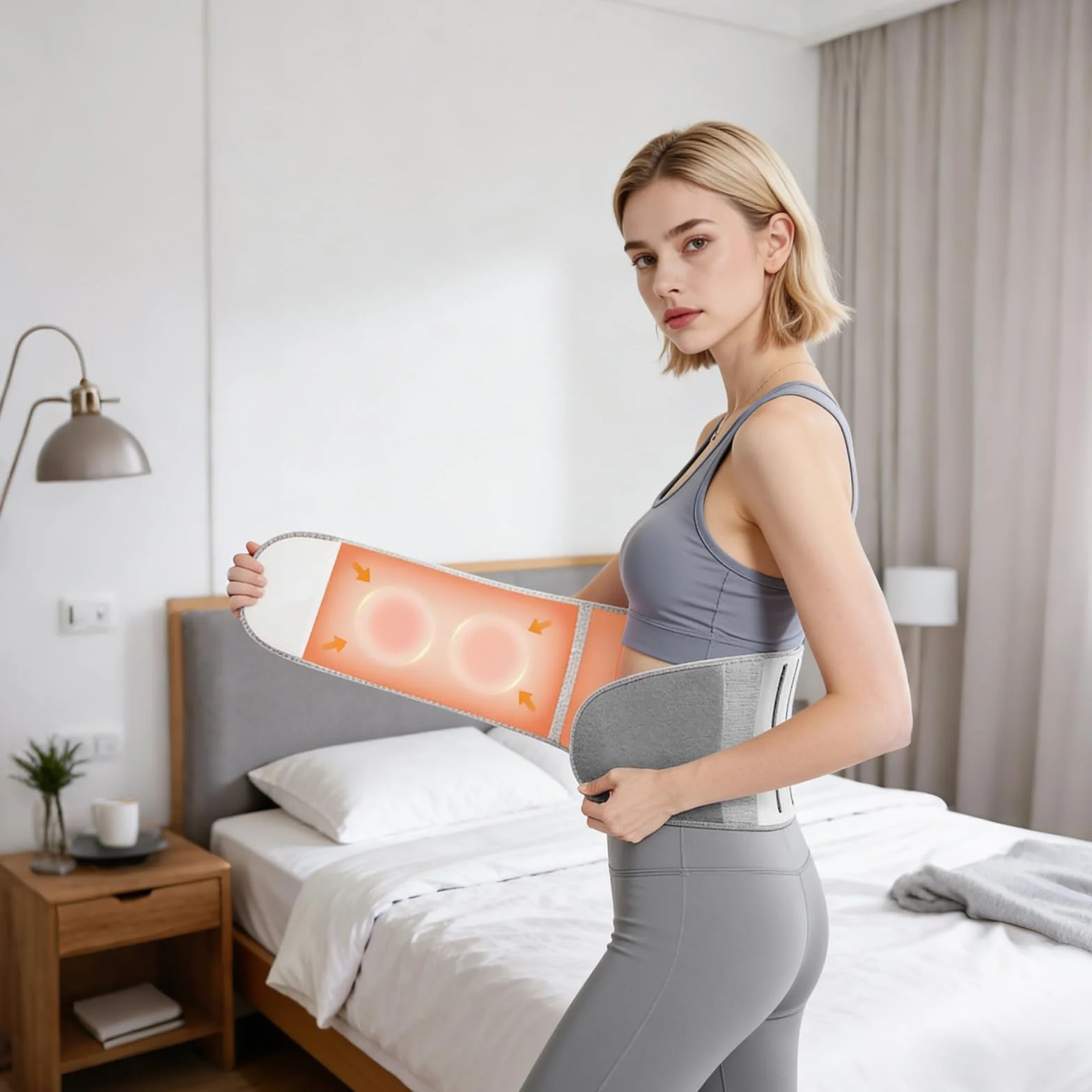 Faja Lumbar, Calentador de Vientre para Hombres y Mujeres con 1 Bolsa de Almacenamiento, Cintura Térmica de Felpa para Invierno, Calentador de Espalda con Cinta de Gancho y Bucle Engrosado, Gris