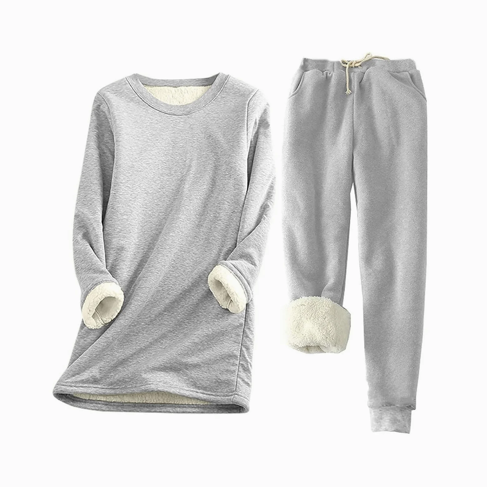 Conjunto de Pijama de Sudadera y Pantalones con Forro para Mujer para Calidez Invernal con Traje de Felpa Tops cómodos y Holgados Ropa de Estar por casa cálida de Invierno para Mujer