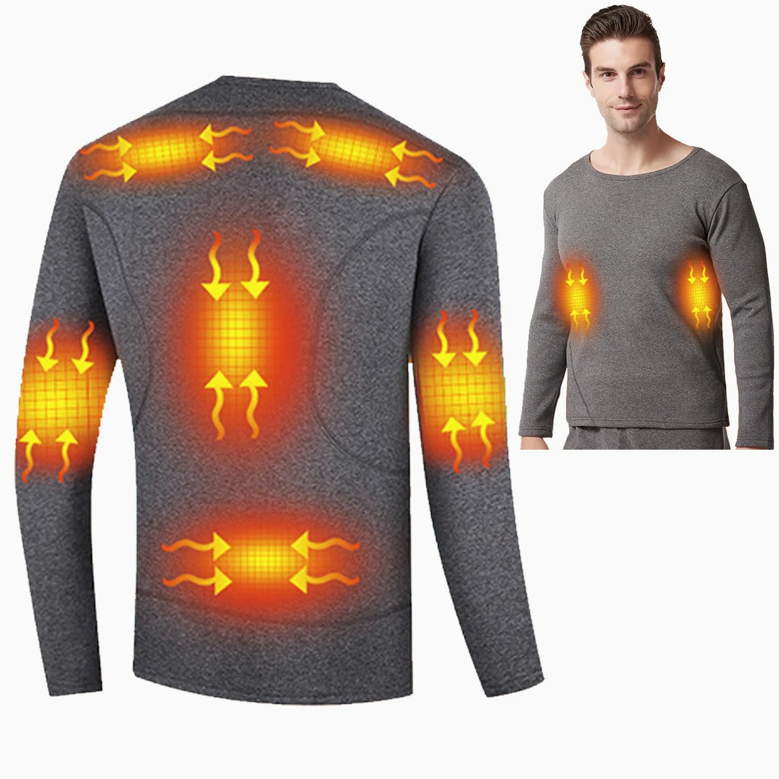 Ropa Interior con Calefacción Eléctrica para Hombres, Camisa Térmica con Calefacción De Invierno Y Calzoncillos Largos para Pesca, Esquí, Senderismo, Ropa Calentada,XS, Gray Top