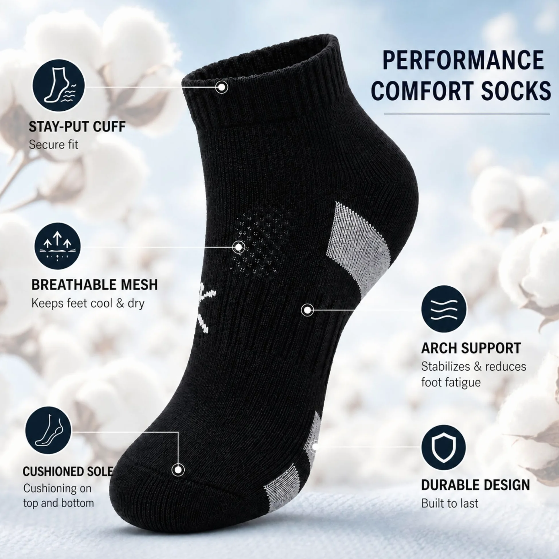 KONY 6 pares de calcetines deportivos de algodón grueso acolchados de corte bajo al tobillo para mujer, malla Air-Cross, calcetines para correr, talla 6-9
