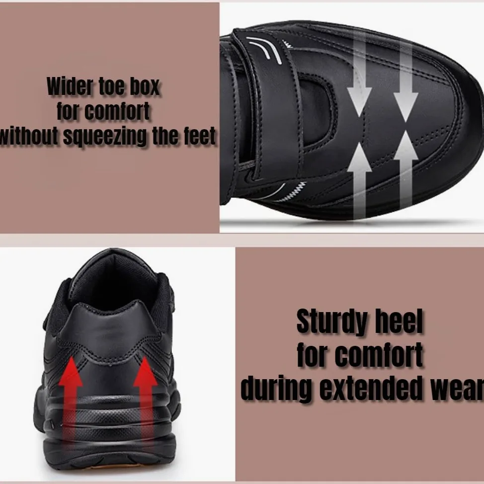 Zapatillas de Deporte Hombre Zapatos de Cuero Anchos Hombres | Zapatillas para Caminar Hombre Zapatos de piel para diabéticos Cierre Ajustable Hinchados o Diabéticos