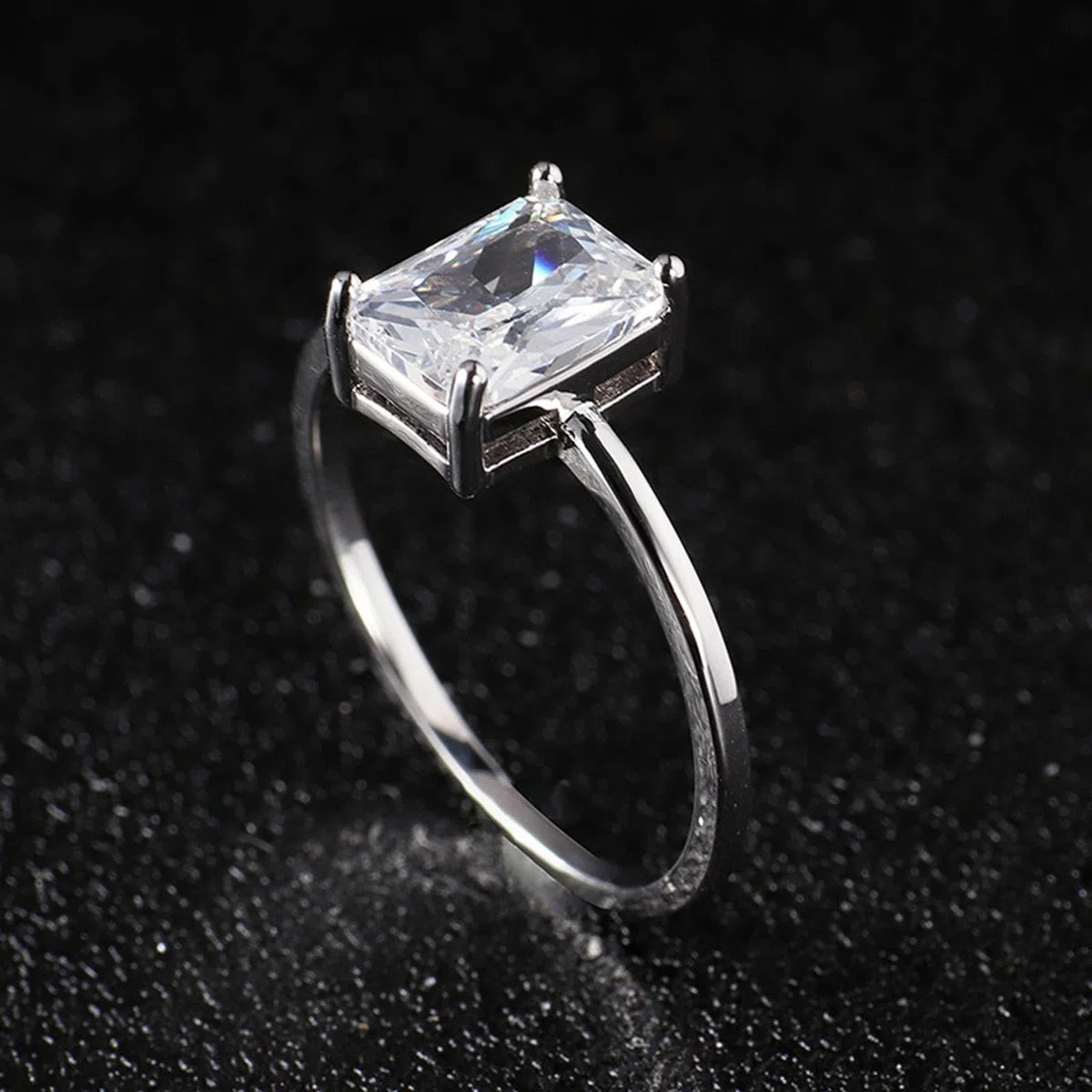 Anillos Mujer Anillo 750 Oro Blanco 9K Oro Blanco Au375/Au585/Au750 Moissanite Blanco Rectangular Moissanite Tamaño 45 (14.3) Clásico para Lesbianas Aniversario Personalizado