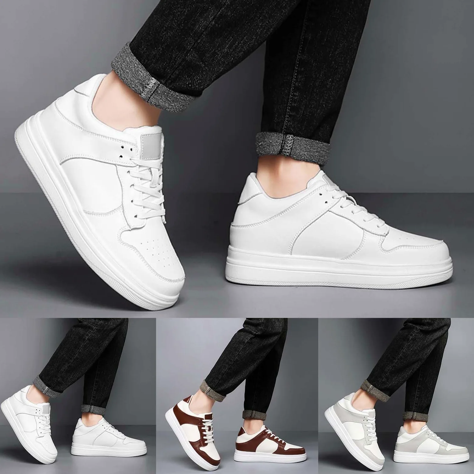 Elevator Zapatos Hombre Transpirable Zapatillas de Cuero Zapatos Casual Zapatos Blancos Zapatos de Senderismo Clásicos Zapatos con Cordones Cómodos Zapatillas Deportivas al Aire Libre para la