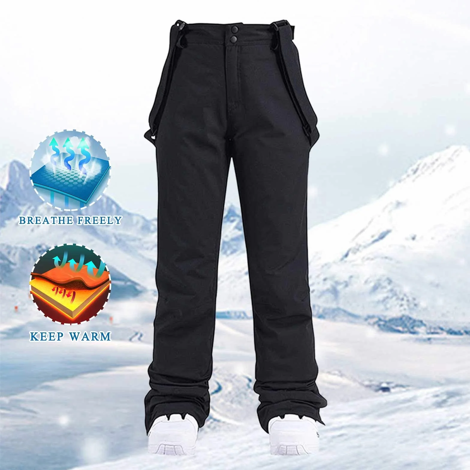 Pantalones de nieve para mujer con tirantes ajustables, pantalones de esquí para hombre, pantalones de senderismo al aire libre