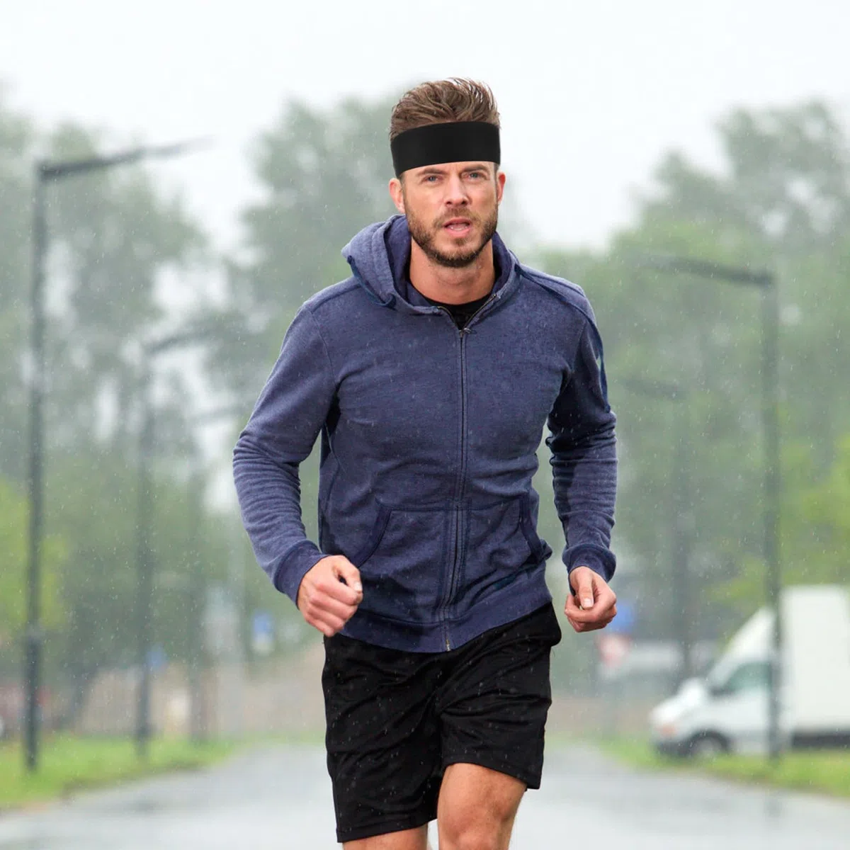 Diadema Deportiva de Lazo Negra de Poliéster para Correr y Ejercicio