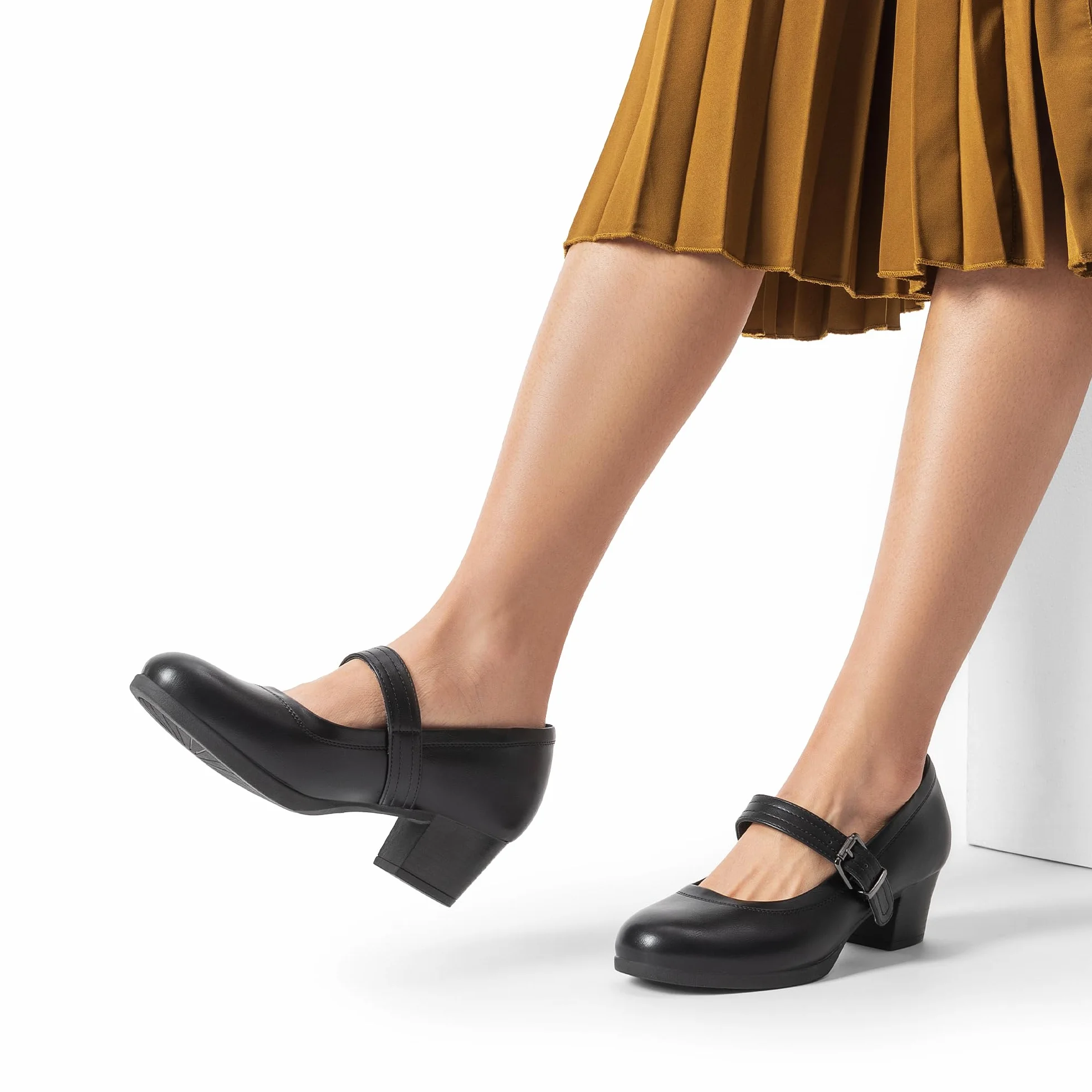 DREAM PAIRS Mary Jane Zapatos de Tacón Bajo Clásicos Mujer con Plantilla Acolchada