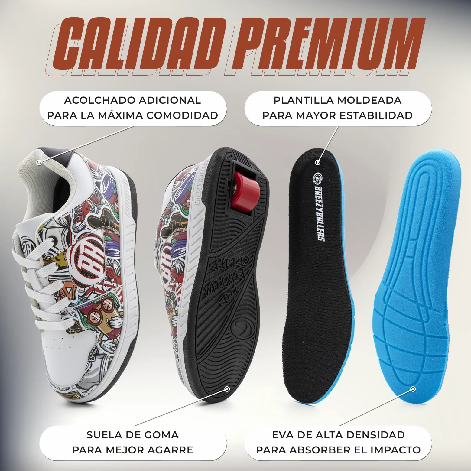 Breezy Rollers Zapatos con Ruedas para Niños | Zapatillas-Patines Infantiles | De Zapatos Callejeros a Patines en Segundos | Sistema de Clic Patentado | Zapatillas con Ruedas para Niñas y Niños