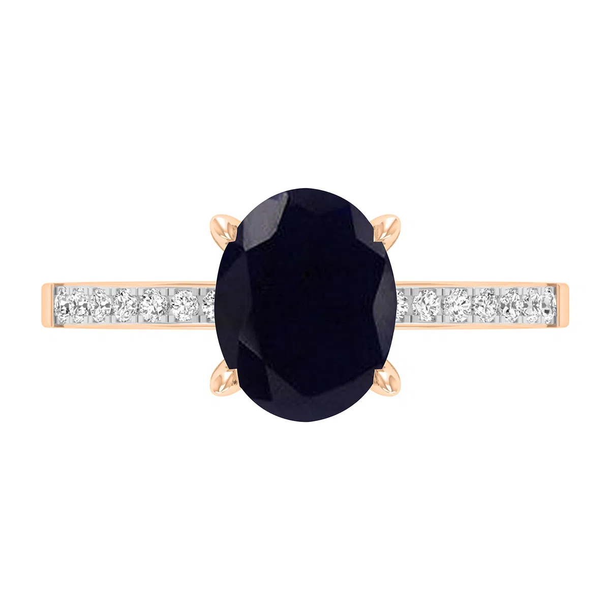 Dazzlingrock Collection Anillo de compromiso de oro rosa de 14 quilates con piedras preciosas ovaladas y diamantes blancos redondos de 9 x 7 mm para mujer, Oro rosa Zafiro azul Diamante blanco Oro