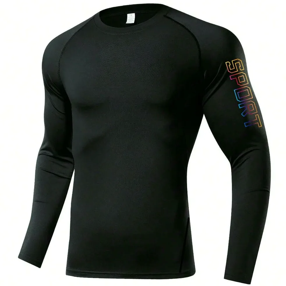 DYRBF - Camiseta de compresión de manga larga para hombre, para correr, secado rápido, protección solar, capa base deportiva
