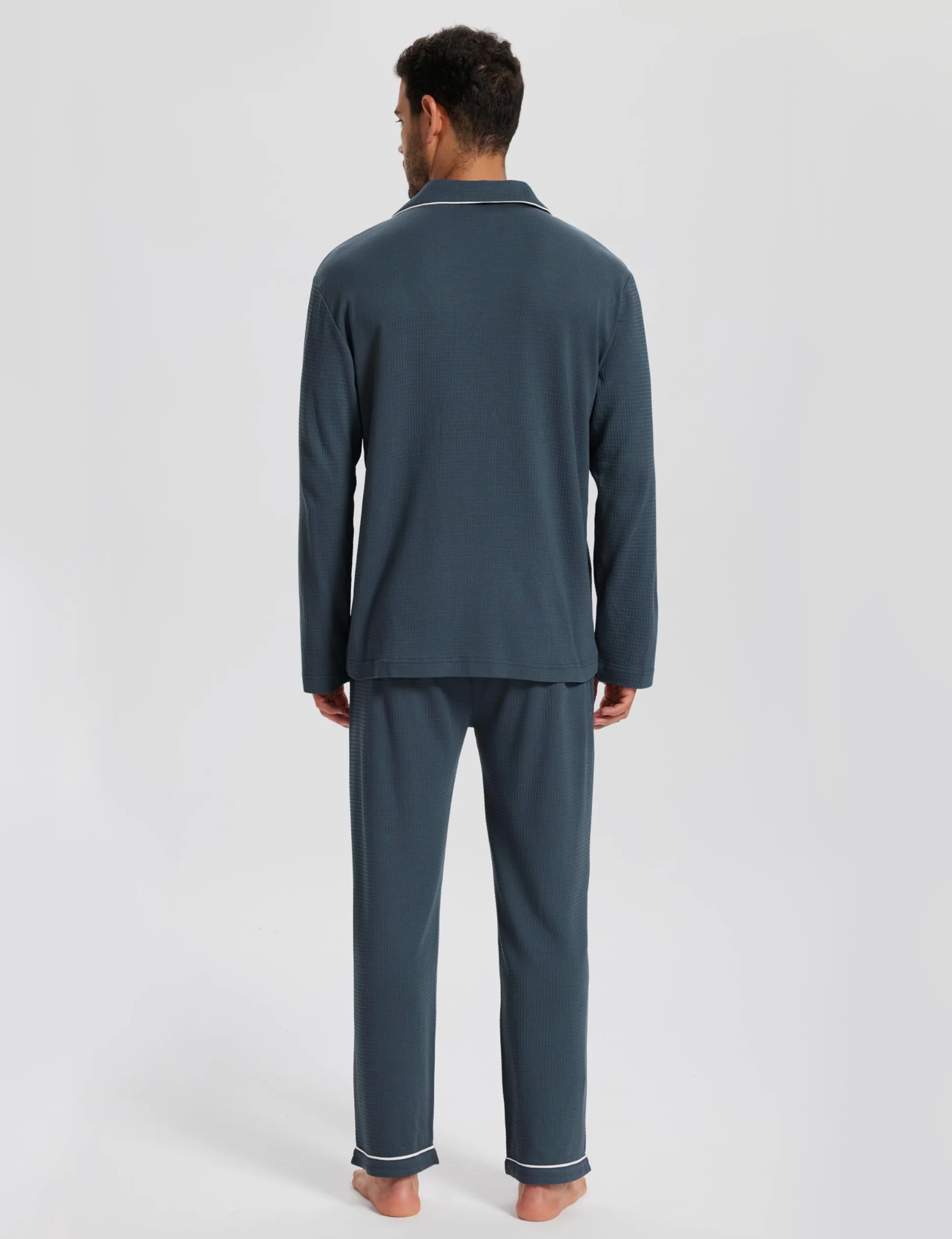 MoFiz Pijama Hombre Largo Otoño Invierno Conjunto de Pijamas con Botones Algodón Modal Suave y Cómoda Manga Larga Camisetas de Pijama y Pantalones Talla M-4XL