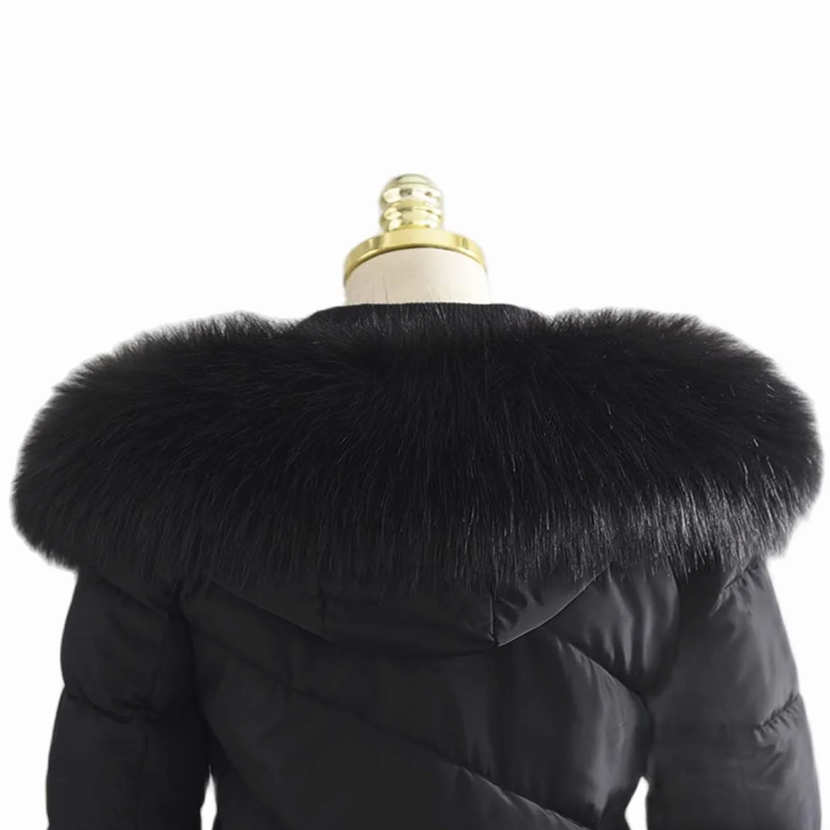 RedEagle Bufanda de piel Cuello de piel real desmontable Mujeres Collares de piel de mapache Abrigos para el cuello Capucha Collares unisex negro