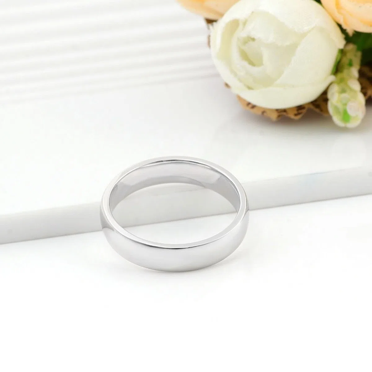 Anillo de oro blanco de 9 quilates/14 quilates/18 quilates para hombre sin piedras preciosas, anillos para hombre redondo simple