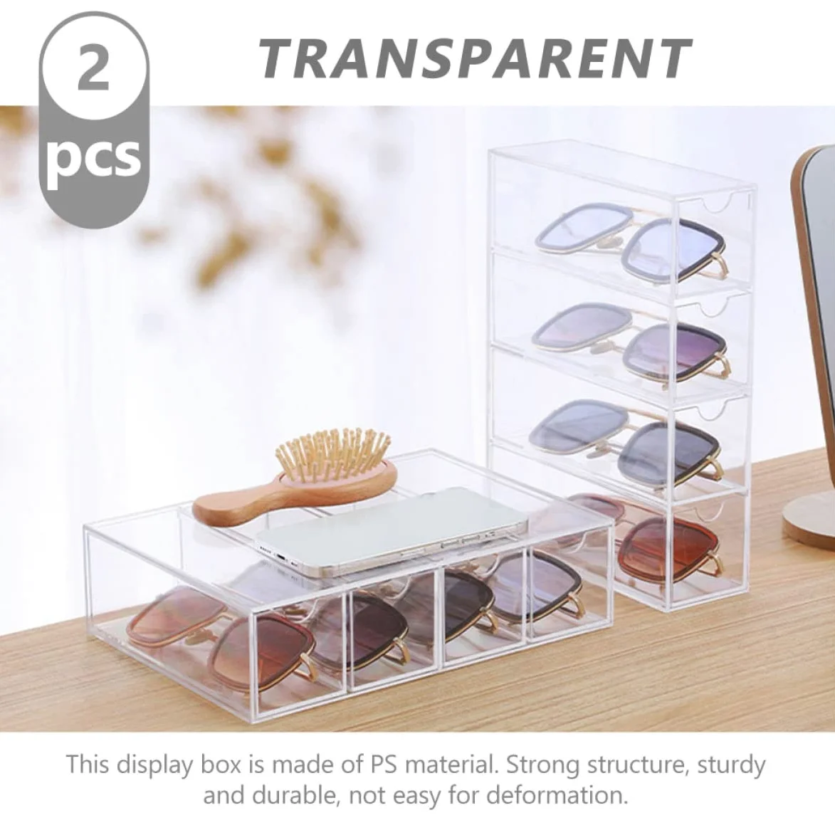 FOMIYES Caja Organizadora de Plástico sin Rebabas 2 Piezas para Gafas de Sol Diseño Simple para Uso Personal en Casa o Tienda