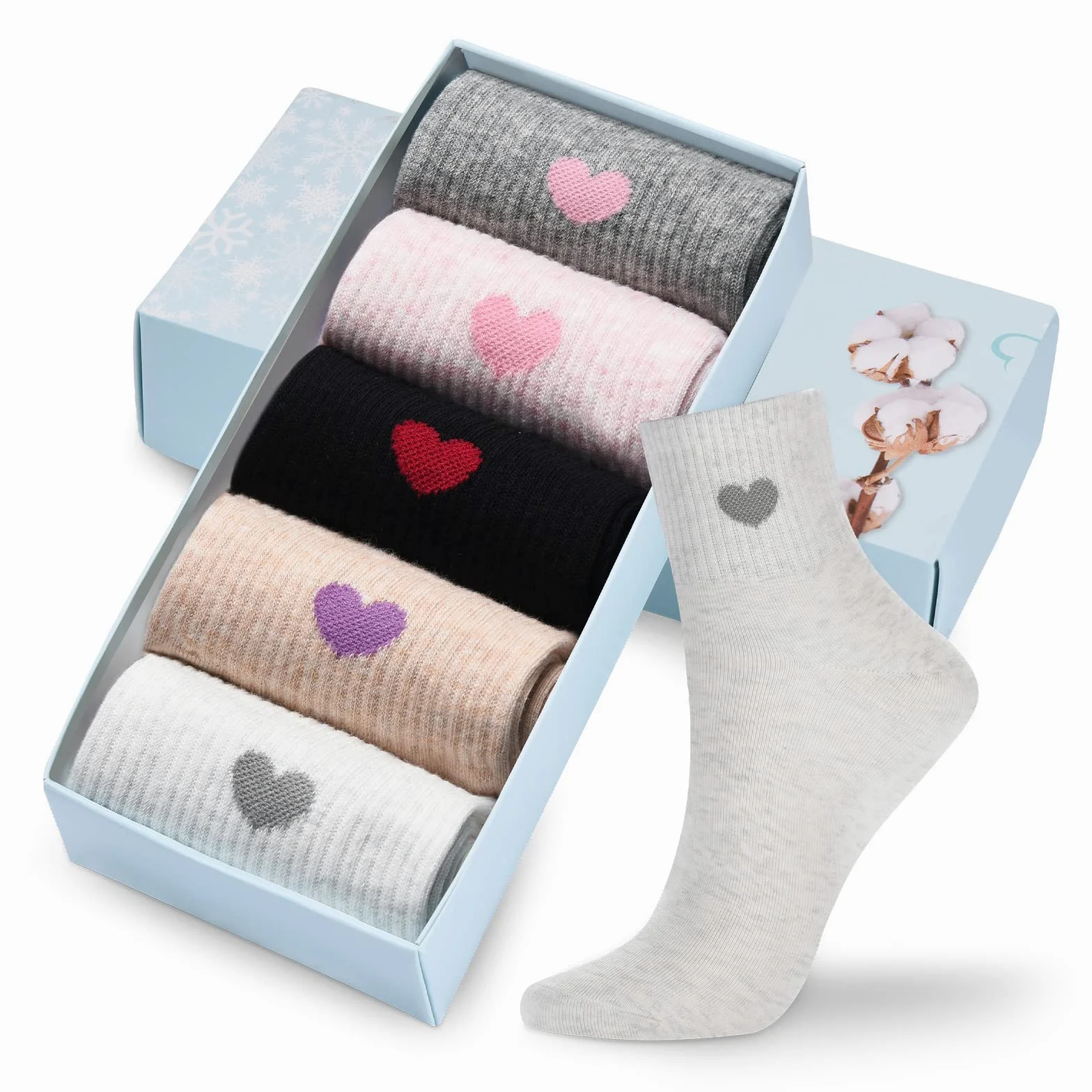 Corlap Calcetines deportivos para mujer, hasta el tobillo, de algodón, divertidos, bonitos, para correr, regalos para mujer (5 pares con caja de regalo), 5 pares de colores cotidianos, 5-9