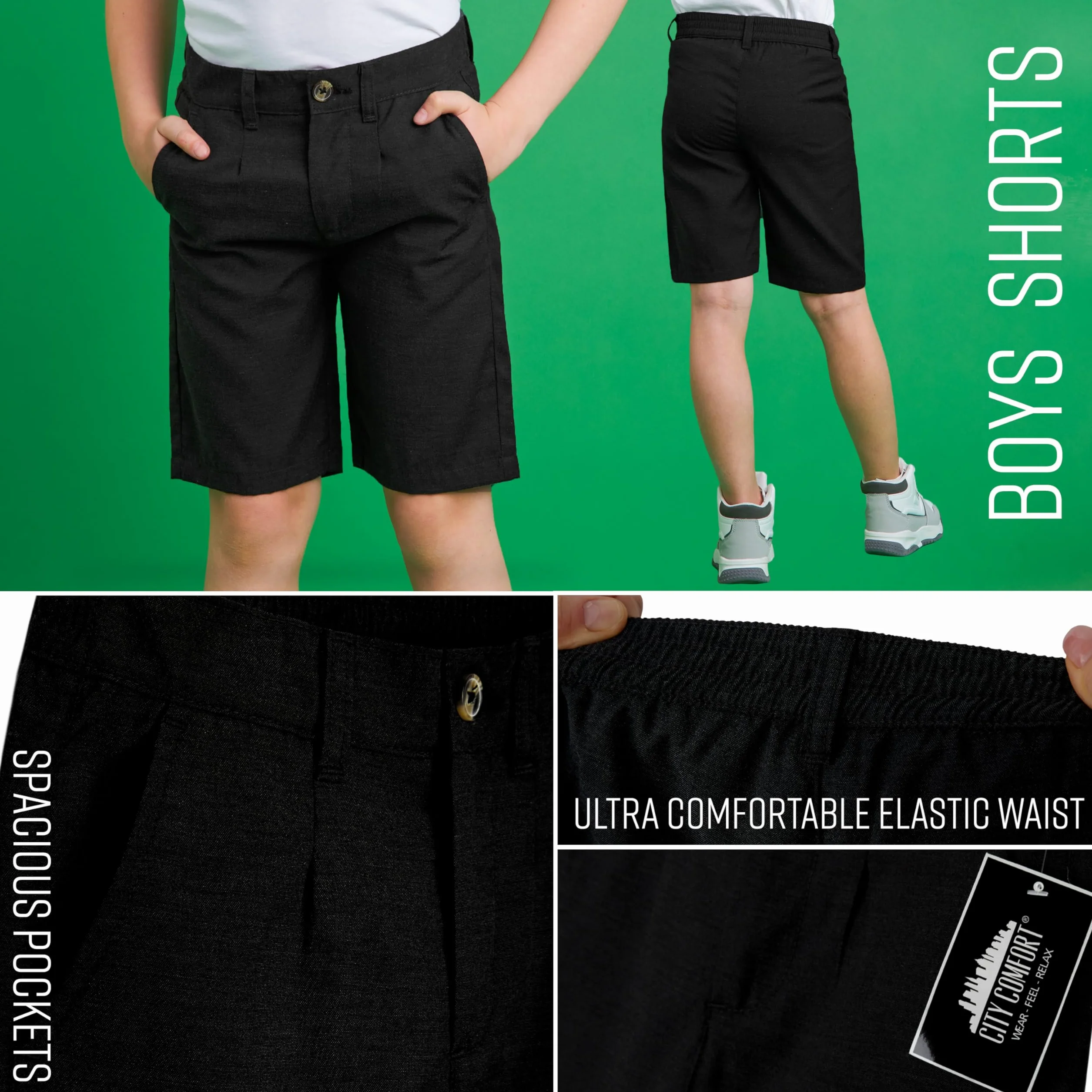 CityComfort Pantalon Corto Chinos para Niños con 2 Bolsillos y Cintura Elástica