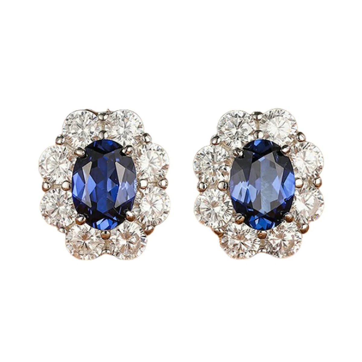 Pendientes de tuerca de oro blanco de 9 quilates, 14 quilates y 18 quilates para mujer, flor ovalada con rubí/zafiro y moissanita cultivados en laboratorio de 1 quilate