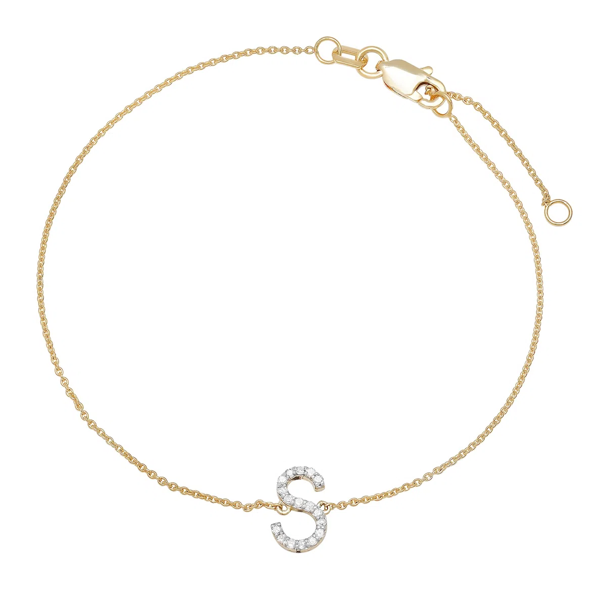 Dazzlingrock Collection Pulsera de cadena con dije de letra inicial del alfabeto de 0,10 quilates (ctw) con diamante blanco redondo para mujer, con extensor de 1 pulgada, 1/10 quilates, oro amarillo
