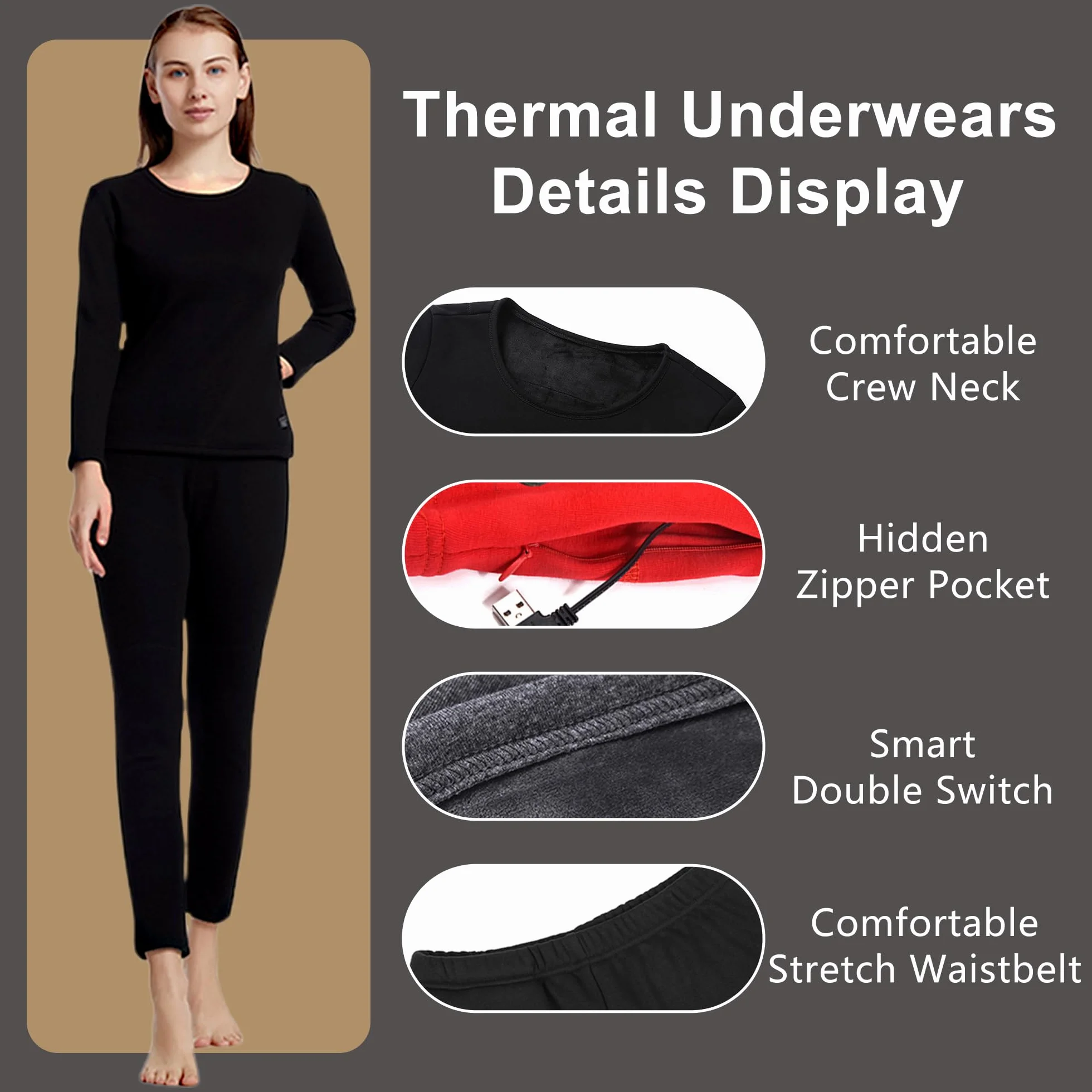 Camisa Y Pantalones Térmicos Eléctricos para Mujeres, con 6 Áreas De Calefacción Y 3 Configuraciones De Temperatura para La Vida Diaria