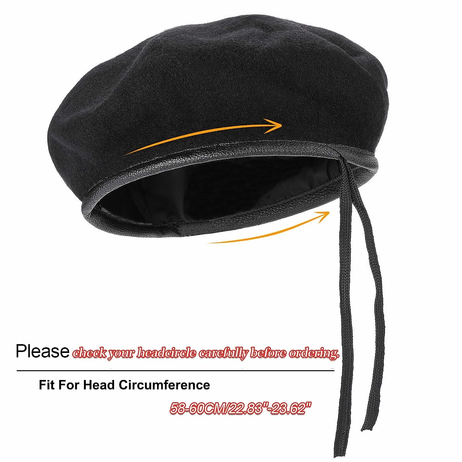 Boinas de Lana, para Mujer, Estilo Militar, Boinas Estilo Militar con Ribete de Cuero, Ajustable, Talla única