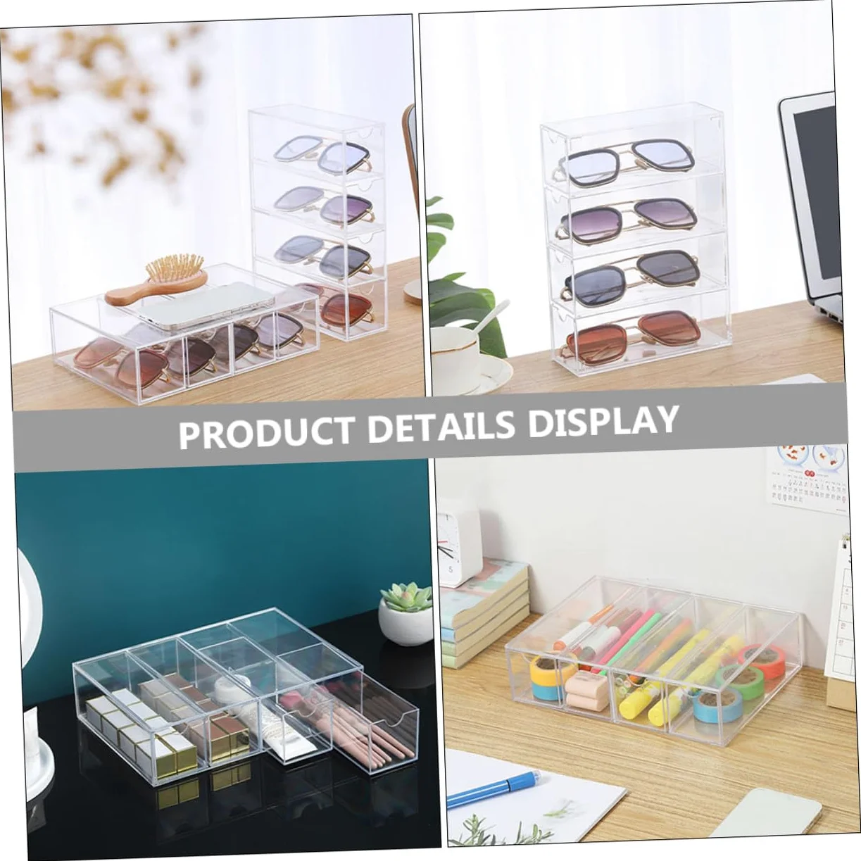 Caja Organizadora sin Rebabas 2 Piezas para Gafas de Sol de Plástico Resistente Diseño Apilable Adecuado para Uso Personal en Casa