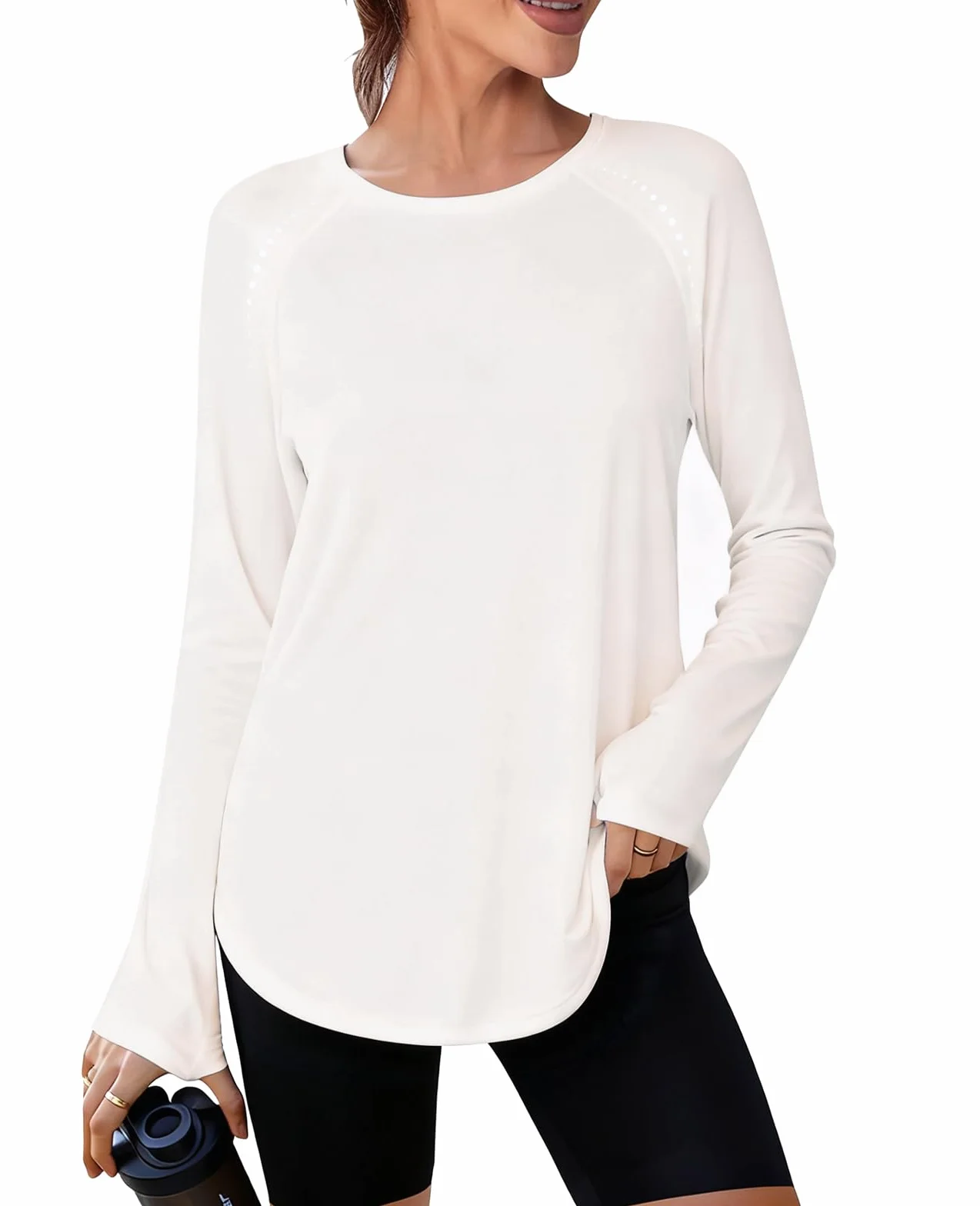 Camiseta Deportiva Manga Larga para Mujer Camisetas Deporte Cuello Redondo Ligero UPF 50+ Ropa de Entrenamiento Running Gimnasio Yoga Top