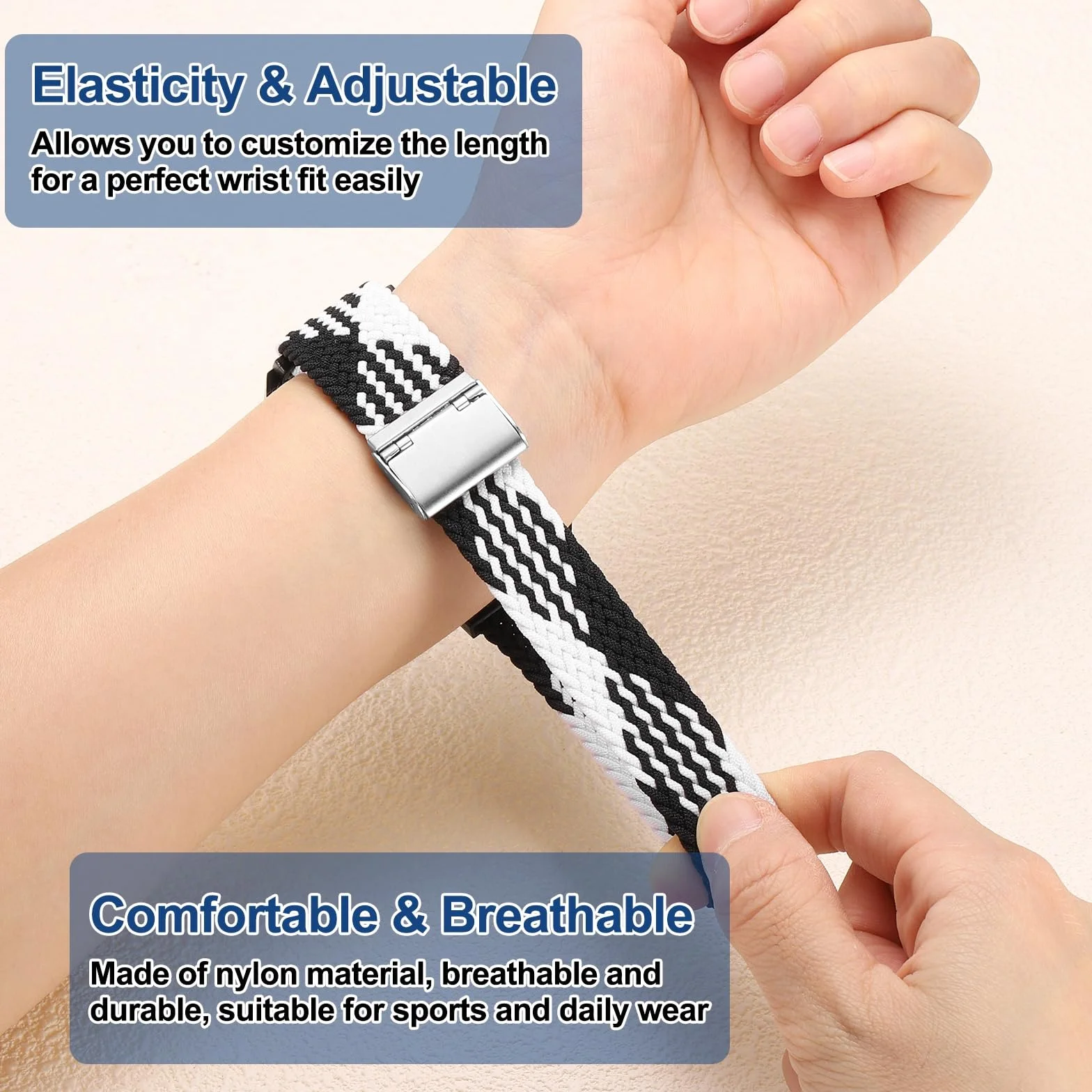 QUARKZMAN Correa de Reloj Nylon Trenzada, Banda Universal Liberación Rápida Cierre con Acero Inoxidable Hebilla Pulsera Repuesto Casual Accesorio Suave para Mujer Hombre