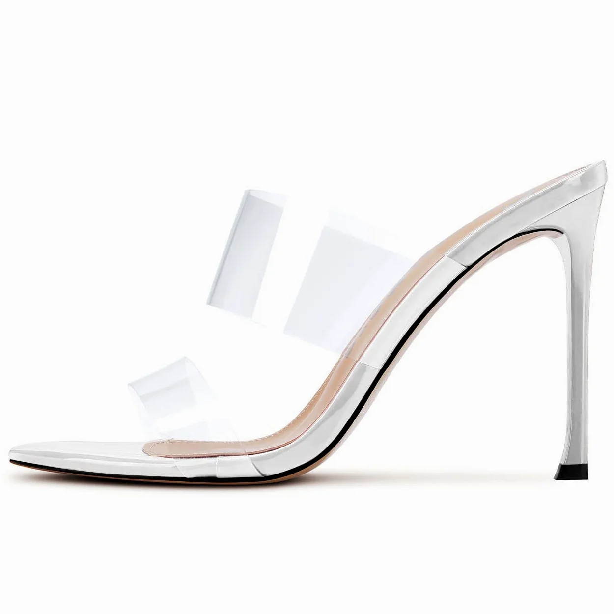 Aachcol Mujer Aguja Alto High Heel Clear Sandalias Abierta Punta Slip-on Dress Zapatos Fiesta de Boda Charol 10 CM