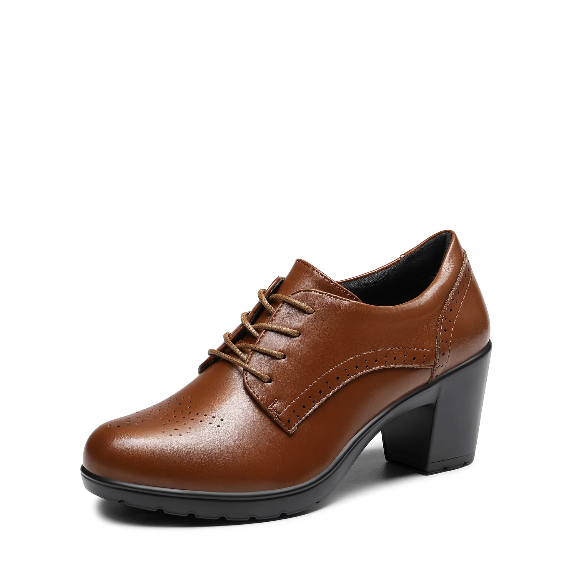 DREAM PAIRS Zapatos Oxford SDOX2303W con puntera puntiaguda y tacón alto y grueso para mujer, Marrón (Brown-pu), 41 EU