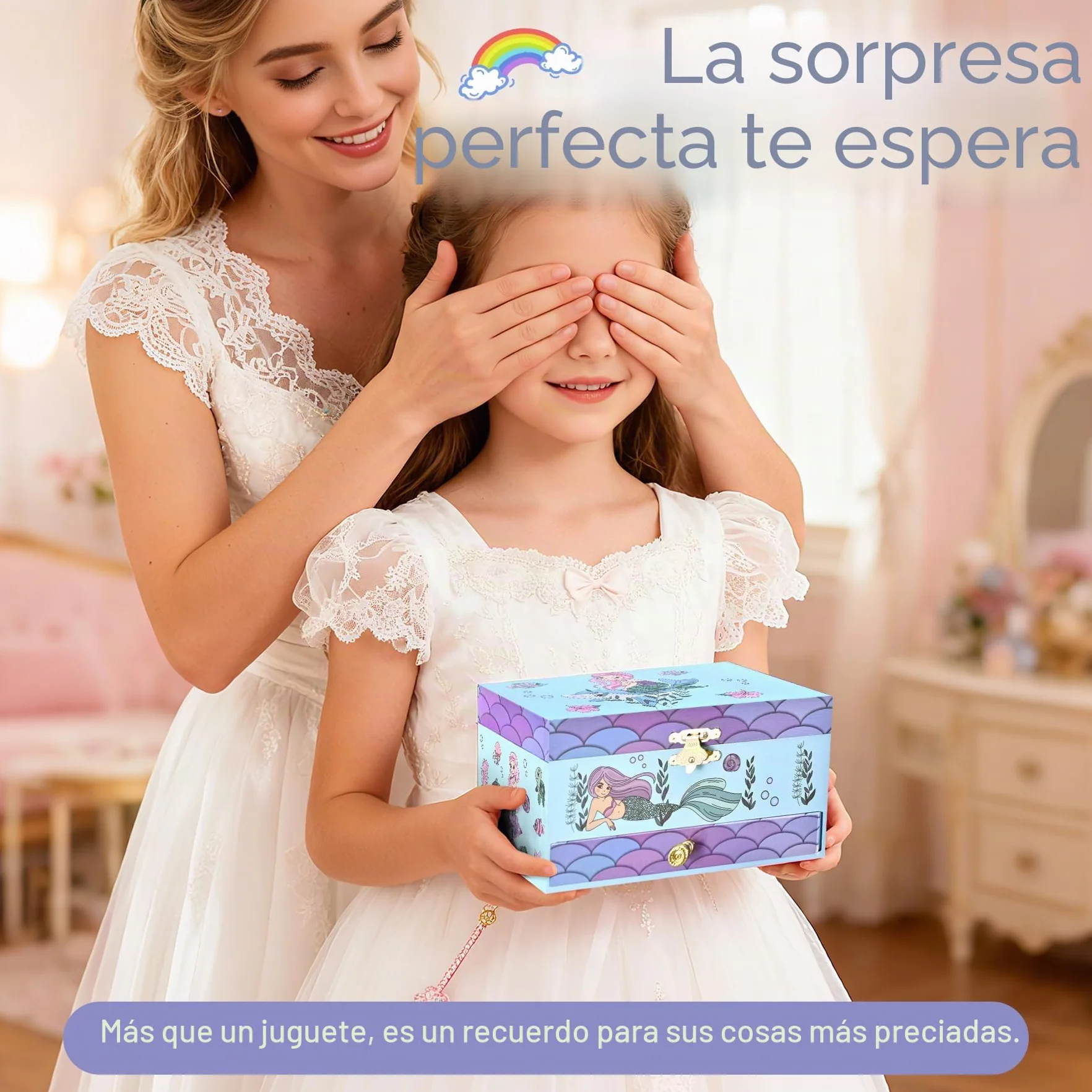 Joyero Musical Sirena para Niñas con Sirena Giratoria y Espejo - Regalo Cumpleaños Navidad 3-10 años Violeta