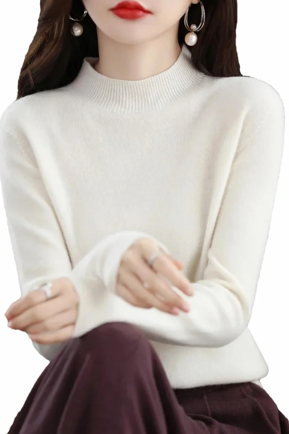 Suéter de Cachemira y Lana Merino para Mujer Jersey Manga Larga Cuello Alto