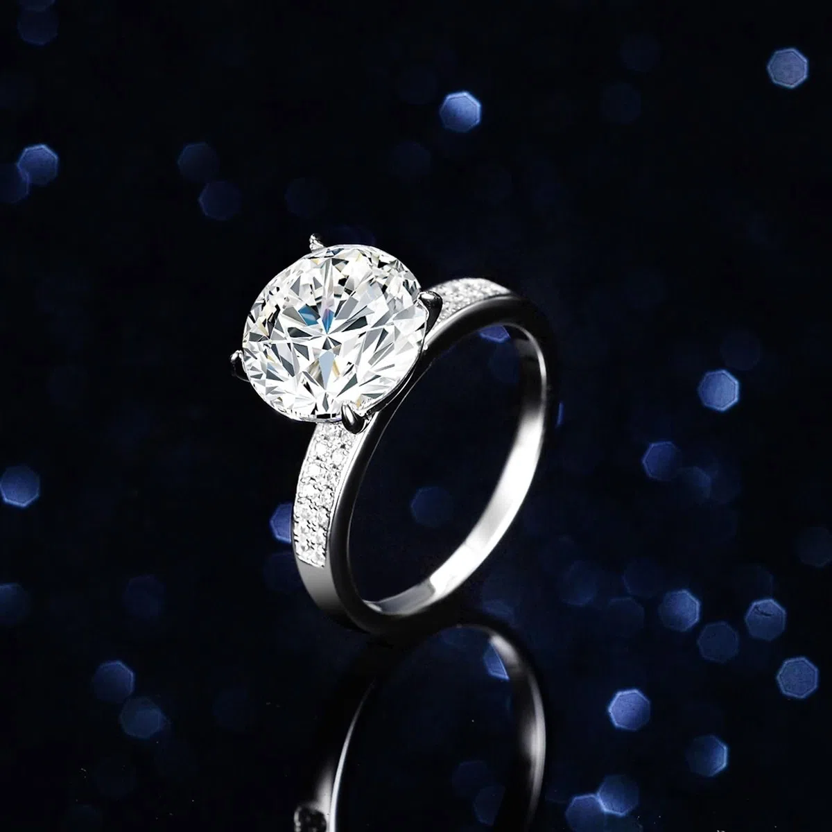 Anillo de mujer de oro blanco con moissanite de 5 ct, alianzas de oro auténtico, solitario, anillo de compromiso, oro
