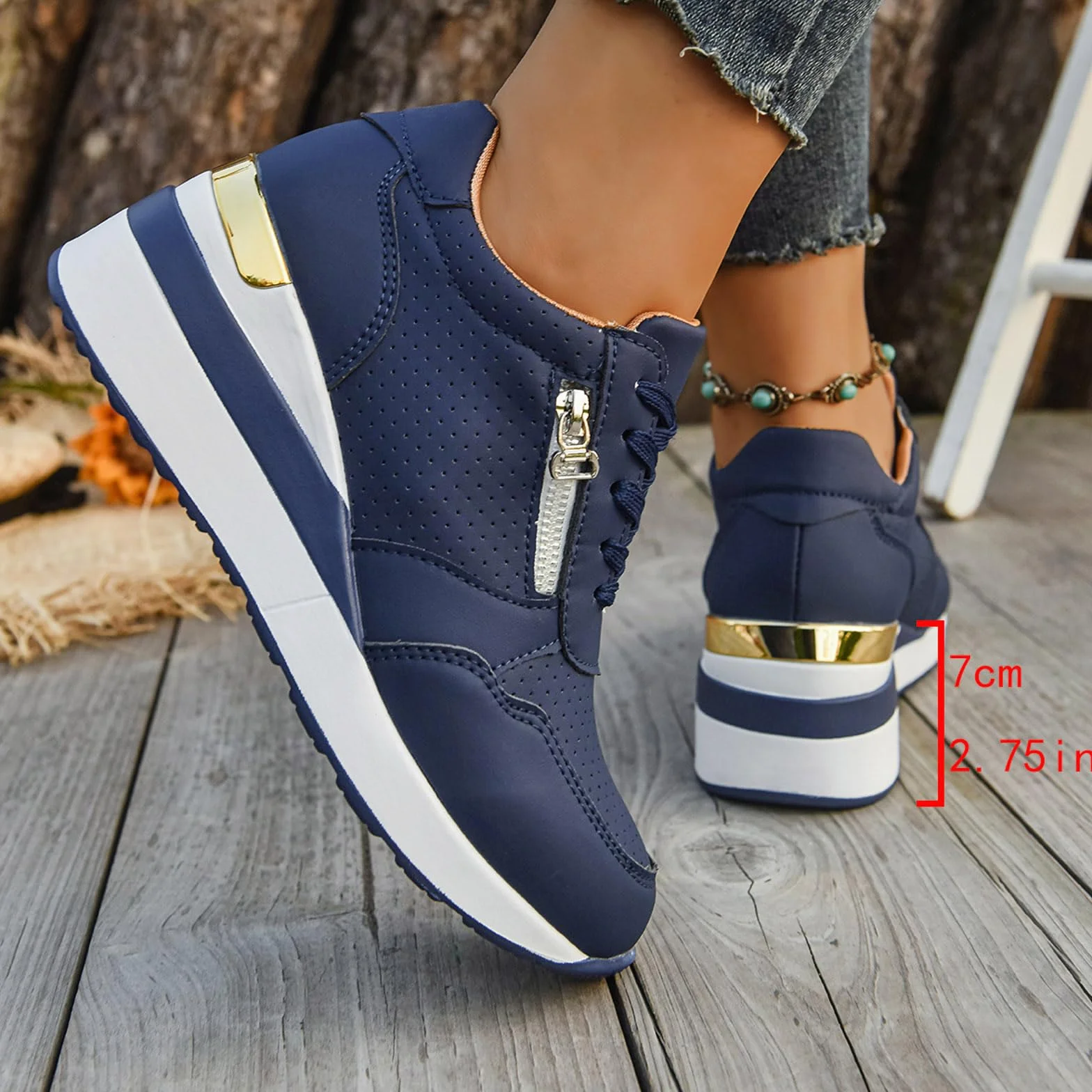 Zapatillas Mujer Cuña Plataforma Zapatos Casual con Cremallera Transpirable Cordones Zapatillas de running Zapatillas de deporte Mujer Zapatos de Plataforma Cómodos
