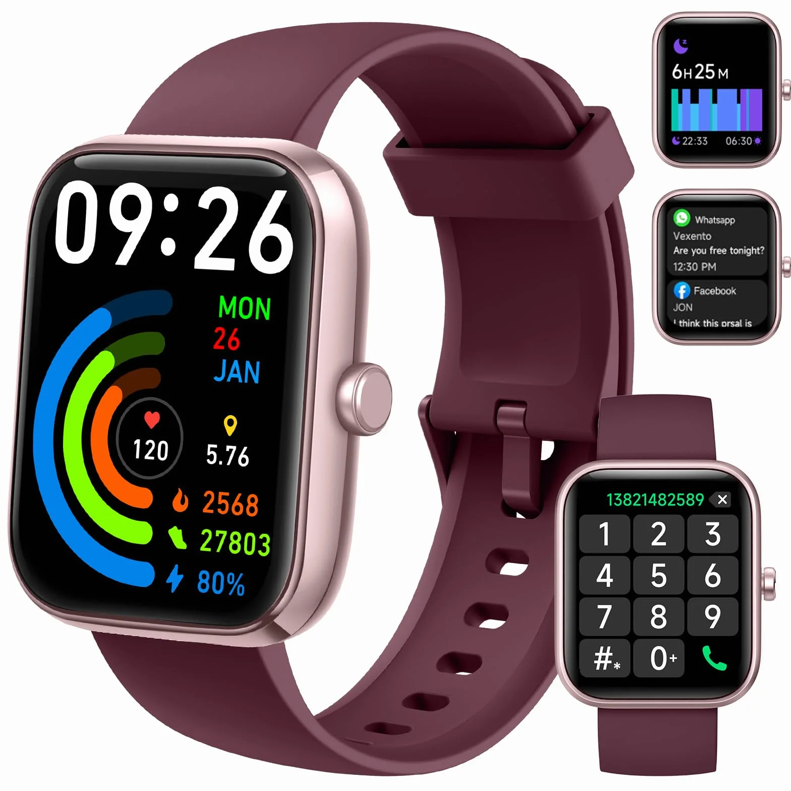 Smart Watch for Men Women with Bluetooth Call, Alexa Built-in, WhatsApp Notifications, Fitness Tracker with Heart Rate/SpO2/Sleep/Pedometer, 1.83" DIY Dial, 100+ Sports Modes, IP68 for Android iOS