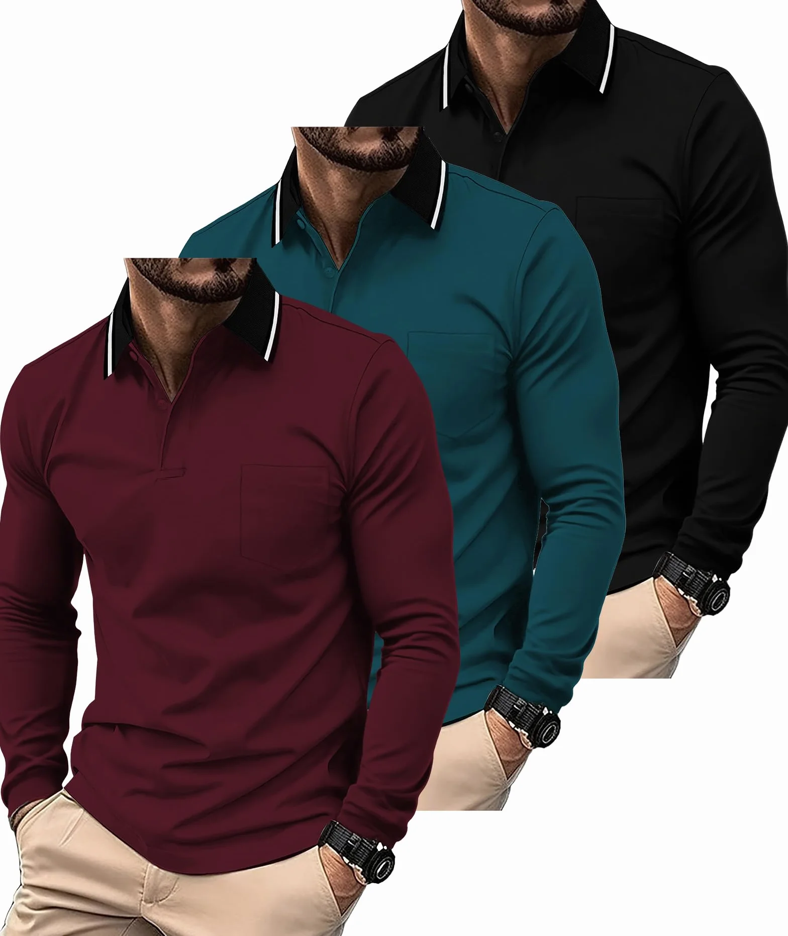 SwissWell 3 Pack Polos Manga Larga Hombre Transpirable Golf