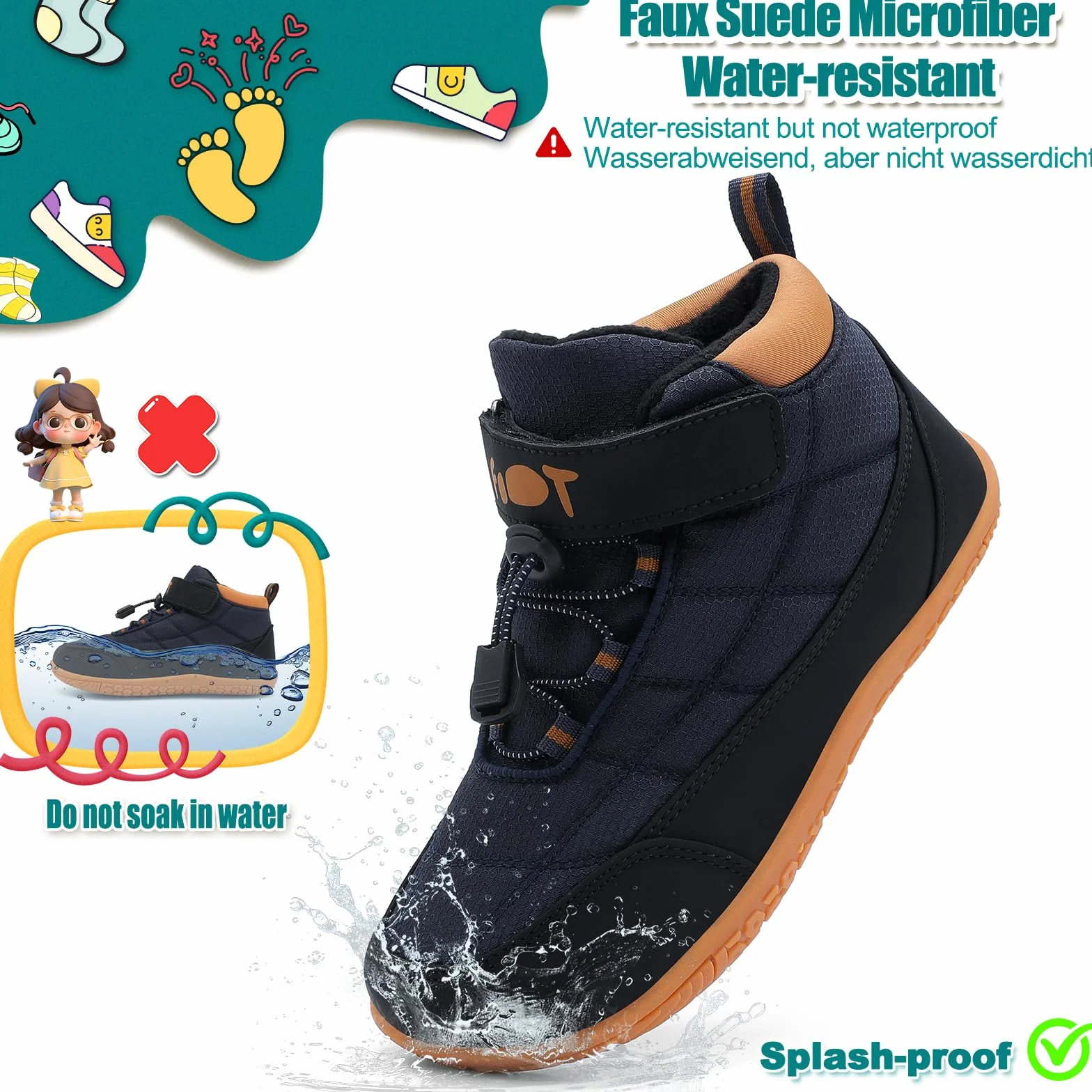 Wizshoe Botas Barefoot Lente Herfst Overgang Niño Niña Alta Zapatillas Resistente al agua Antideslizante Descalzas Minimalistas Sneakers Trekking Ligeras Cómodas Azul 36EU