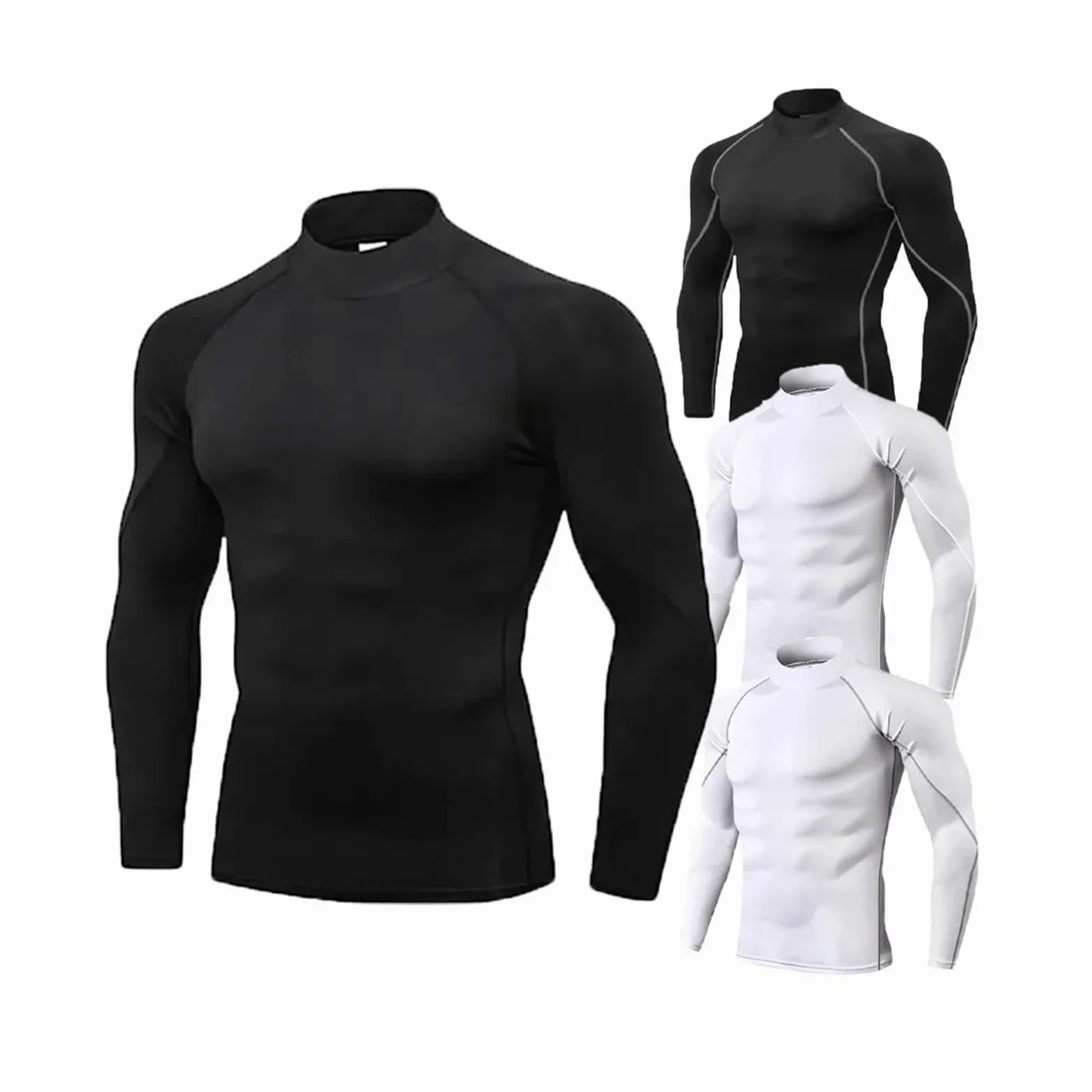 Camiseta Ajustada Deportiva de Manga Larga compresión Secado rápido con Cuello Alto for Hombre, Informal for Correr