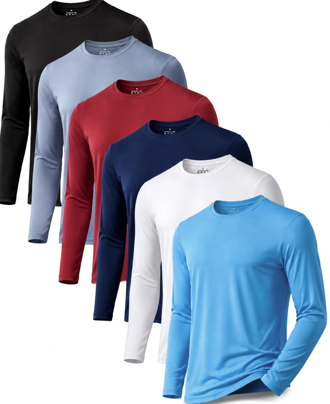 OYGSieg Paquete de 6 camisetas de manga larga para hombre que absorben la humedad UPF SPF protección solar camisetas de entrenamiento camisetas casuales