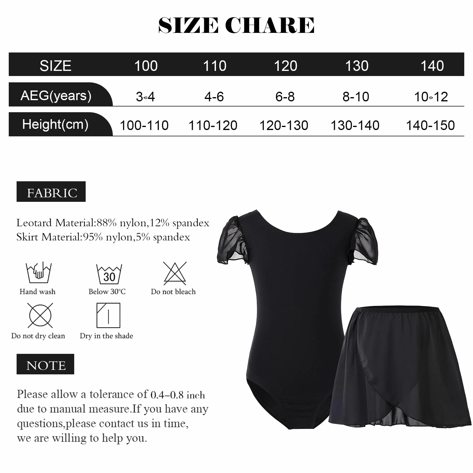 Bezioner Maillot Ballet Niña con Falda Removible Vestido Baile Manga de Soplo