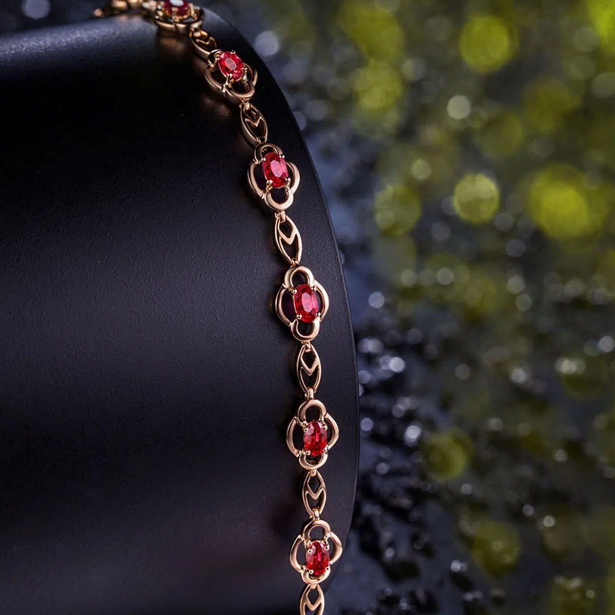 Pulseras de Mujer de Oro Rosa de 9 Kilates / 14 Kilates / 18 Kilates, Hueco y Oval con Rubí y Diamante, Cadena Extensible 16 CM + 5 CM, Pulseras de Mujer Ajustable de Oro Rosa