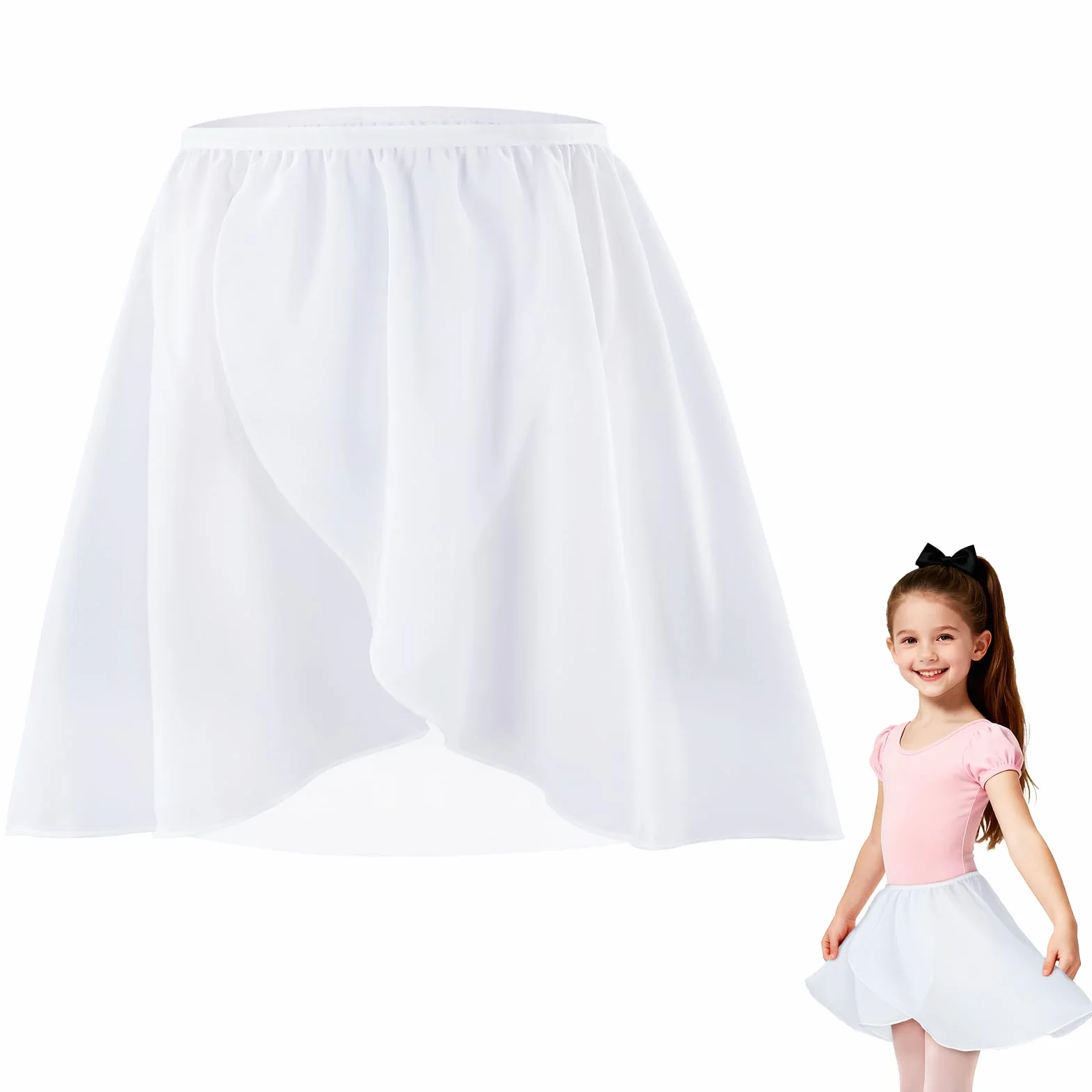 Falda de Danza Ballet para Niña, Falda Corta Gasa de Baile, Faldas Cruzada de Ballet con Cintura Elástica