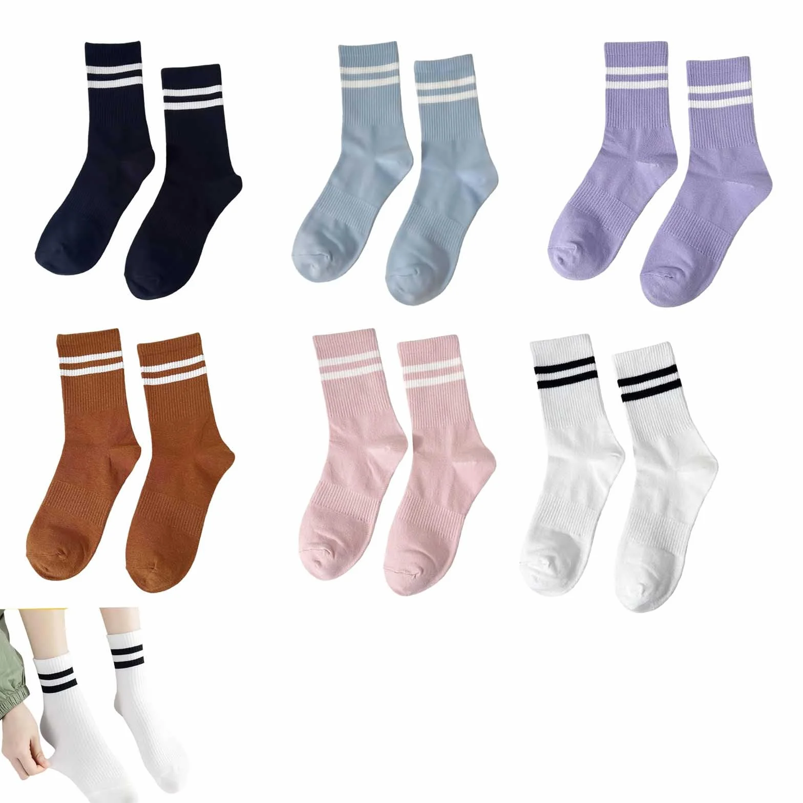 Calcetines niña Deportivos 6 Pares Calcetines Altos algodón elástico Multicolor para Deporte y Uso Diario Primavera Verano otoño Invierno